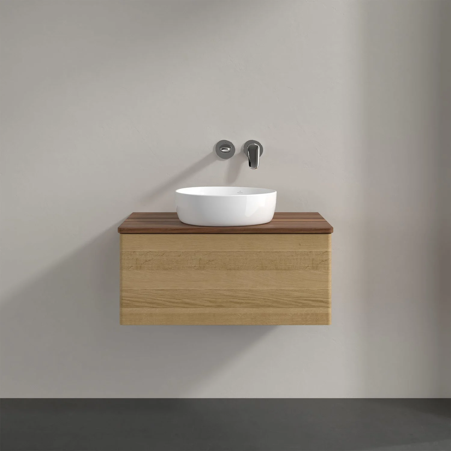 Umywalka z drewnianą szafką i białą misą, Villeroy & Boch