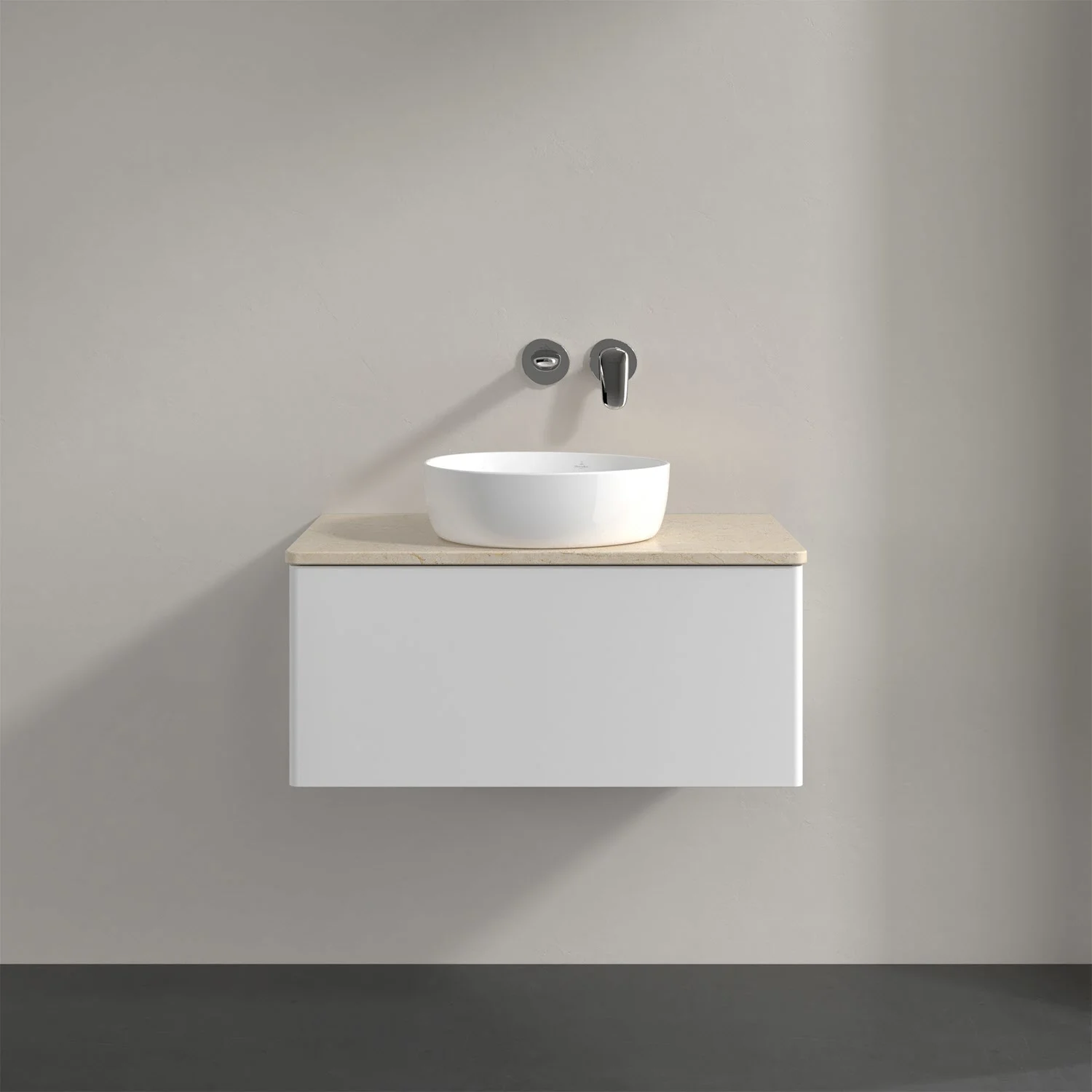 Umywalka z białą szafką i białą misą, Villeroy & Boch