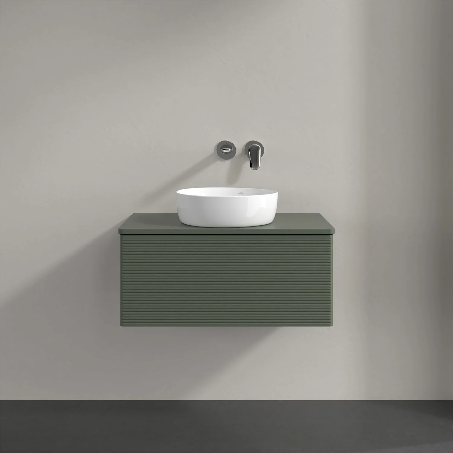 Umywalka z zielonym blatem i zieloną szafką, Villeroy & Boch