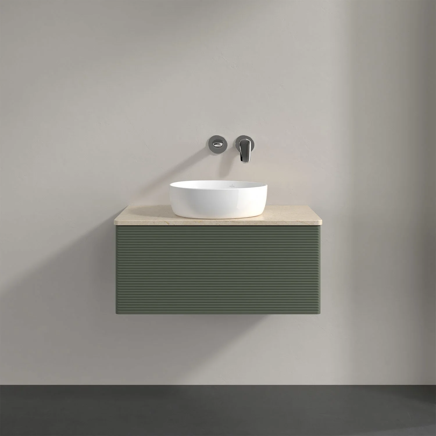 Umywalka z zieloną szafką zbliżenie, Villeroy & Boch