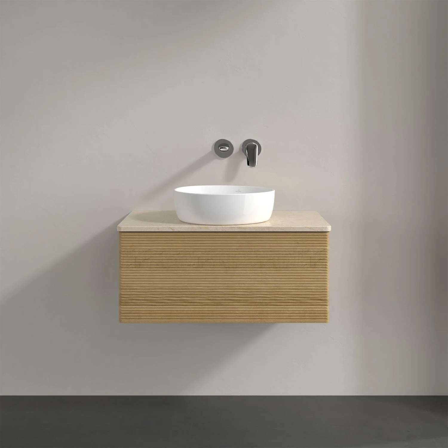 Umywalka z szafką w kolorze drewna zbliżenie, Villeroy & Boch