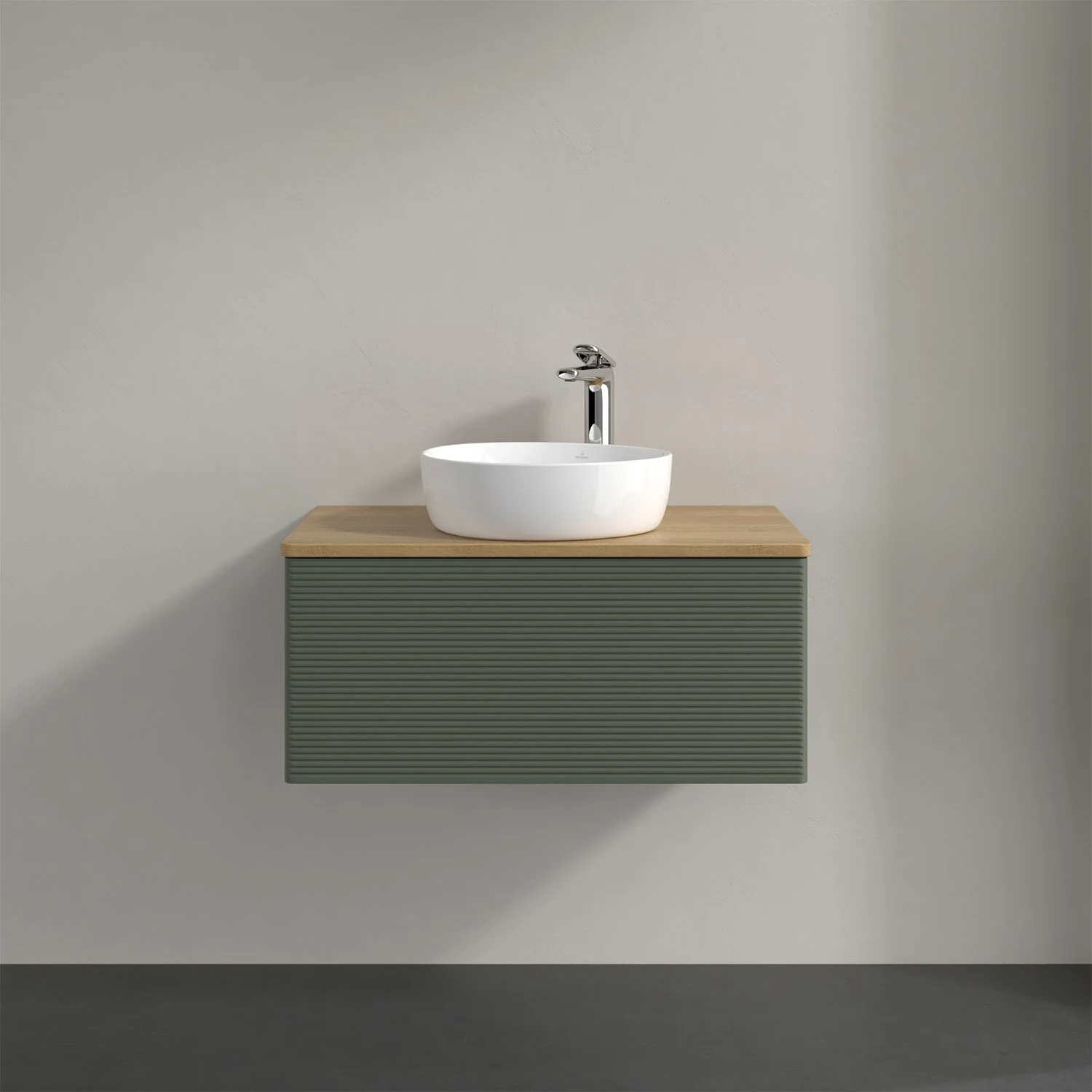 Umywalka z zielonym frontem i białą umywalką, Villeroy & Boch
