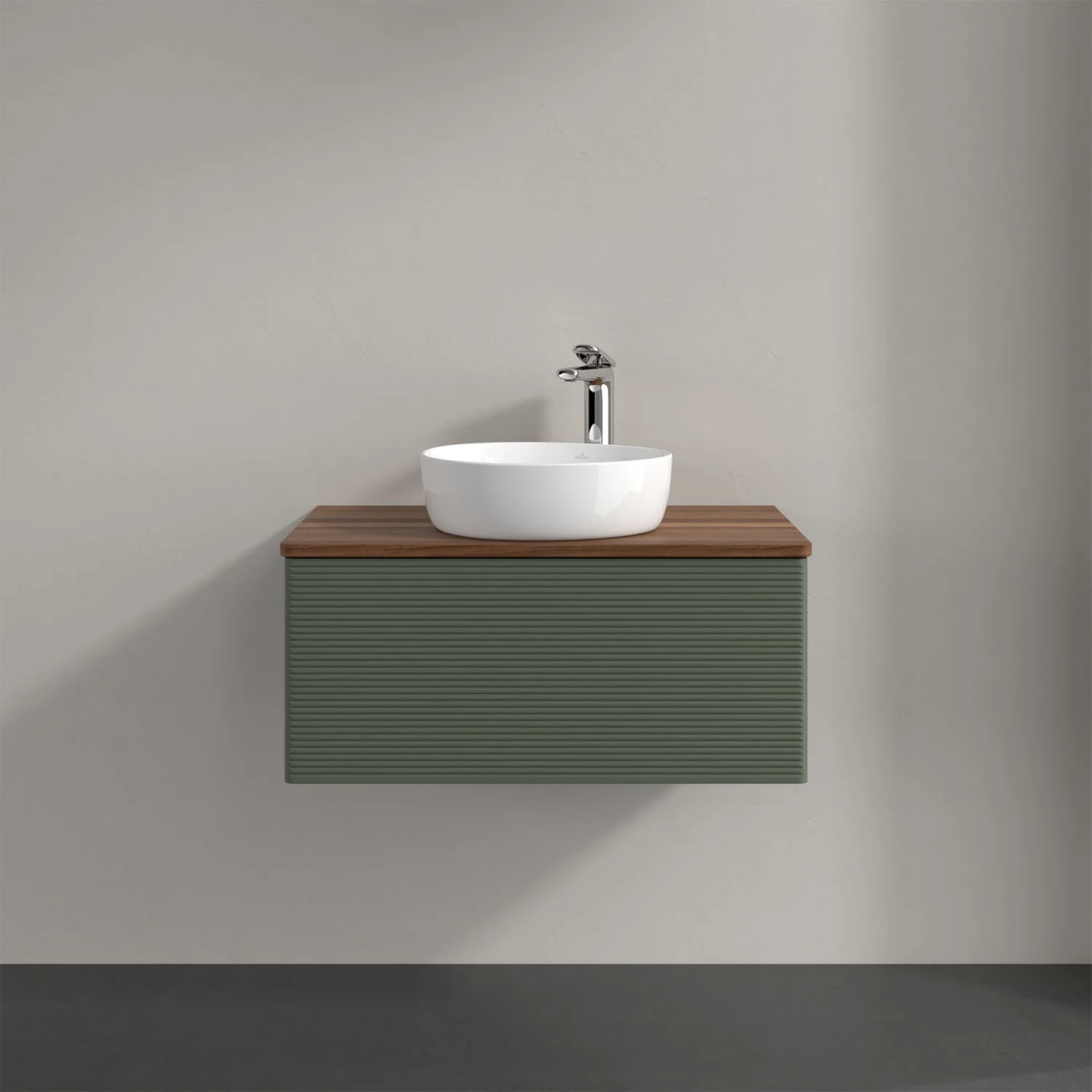 Umywalka z zieloną szafką i zlewem, Villeroy & Boch