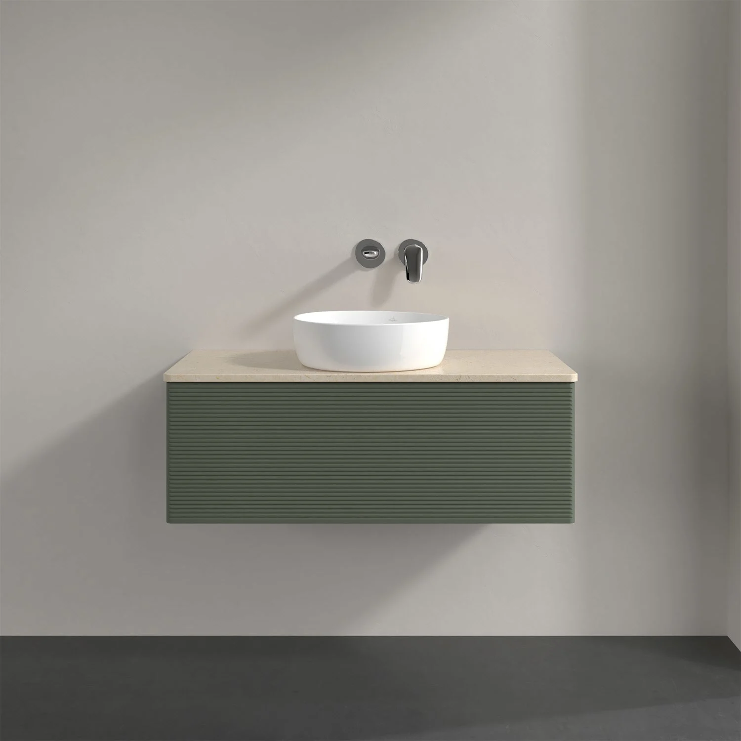 Umywalka z zieloną szafką w łazience, Villeroy & Boch