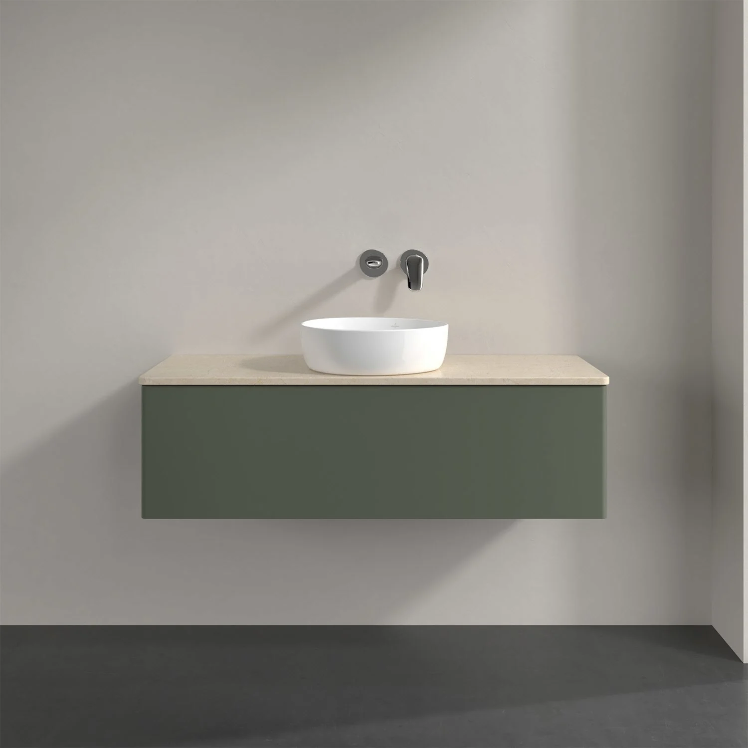 Umywalka z zieloną szufladą w łazience, Villeroy & Boch