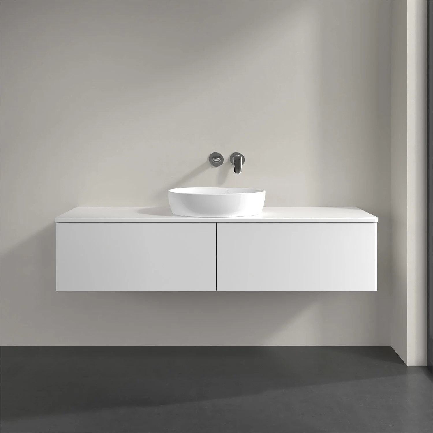 Villeroy & Boch Antao Waschbeckenunterschrank, 160 x 36 cm, 2 Auszüge, Front ohne Struktur, ohne Hahnloch, für Waschtisch mittig Bild 3