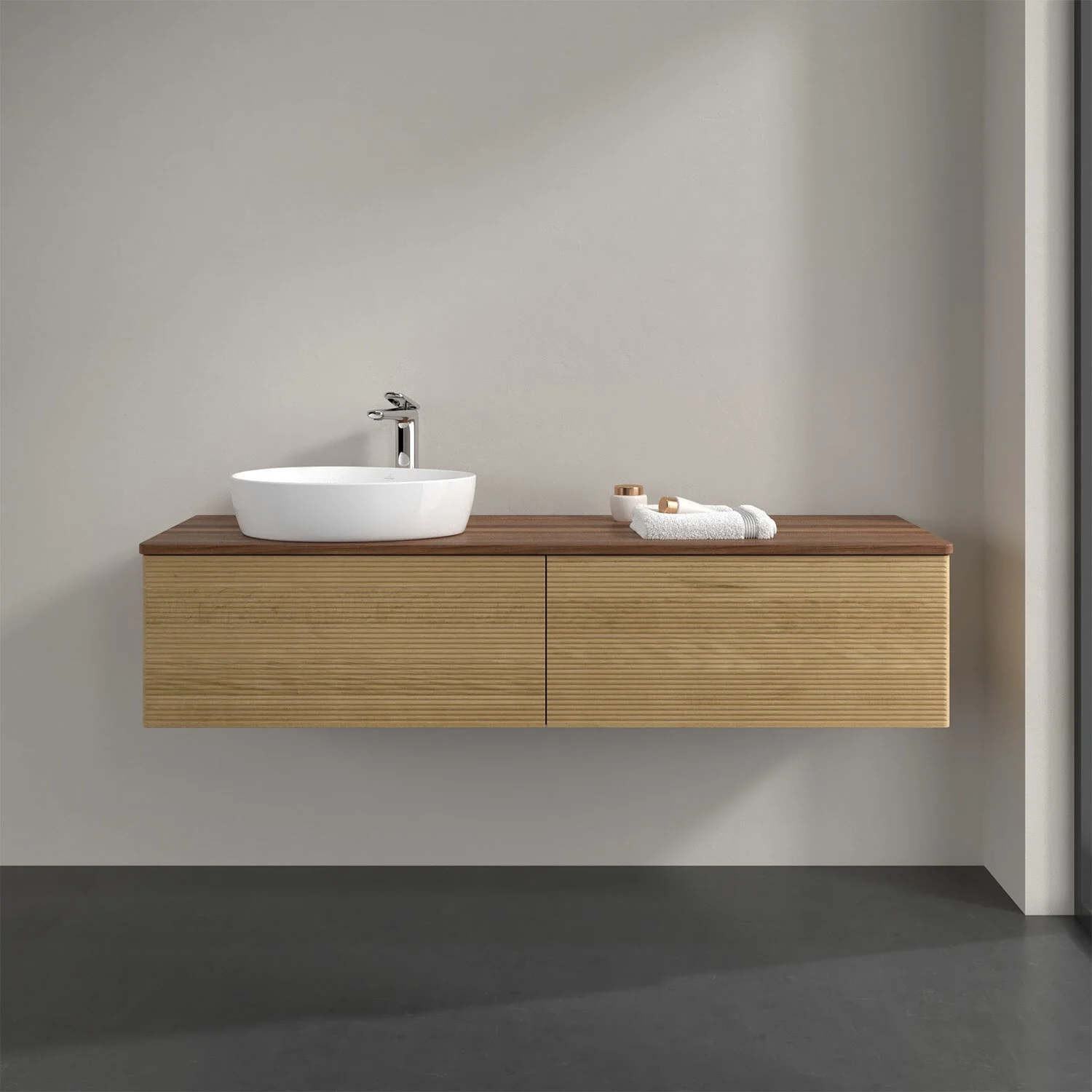 Umywalka z szafką w kolorze drewna i umywalką, Villeroy & Boch