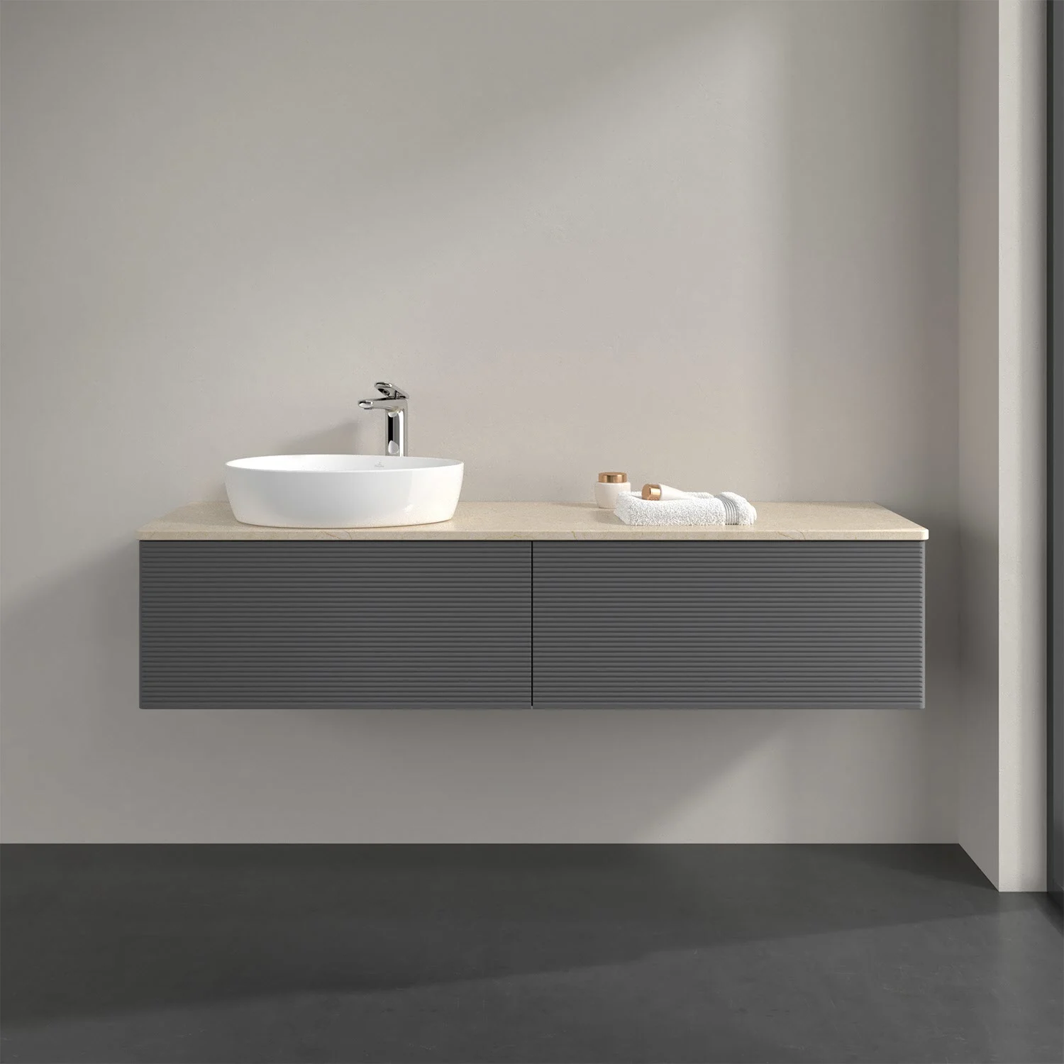 Umywalka z szarym frontem w łazience, Villeroy & Boch