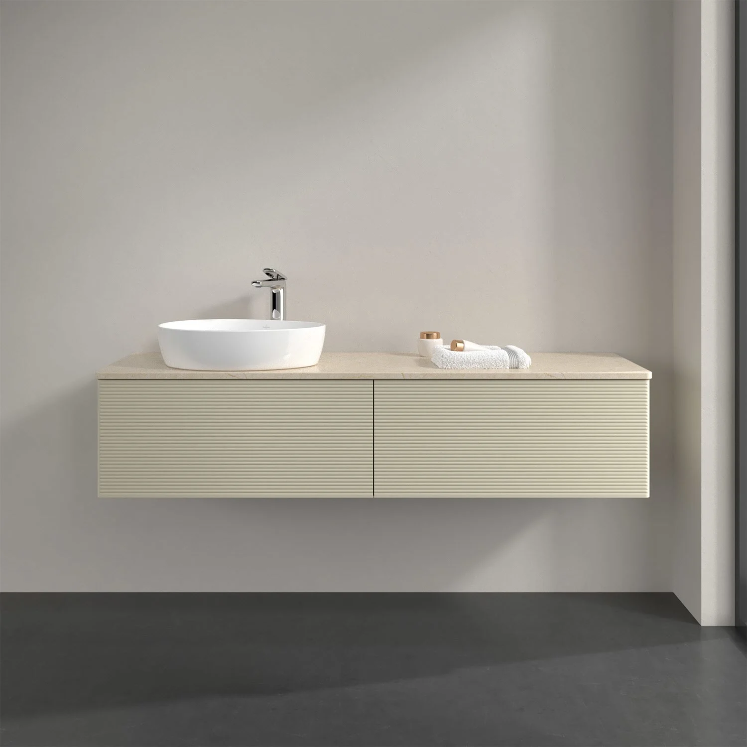 Umywalka z jasnym frontem w łazience, Villeroy & Boch