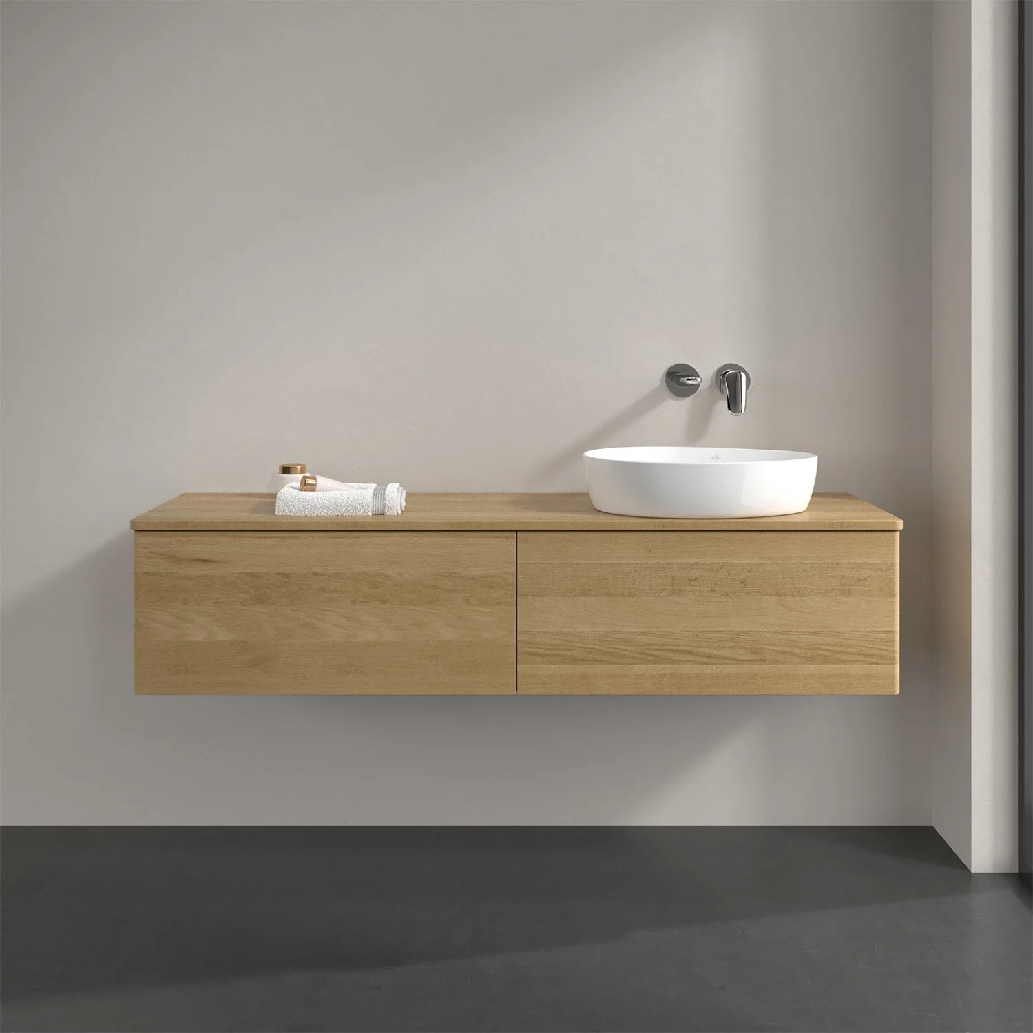 Umywalka z drewnianą szafką i drewnianym blatem, Villeroy & Boch