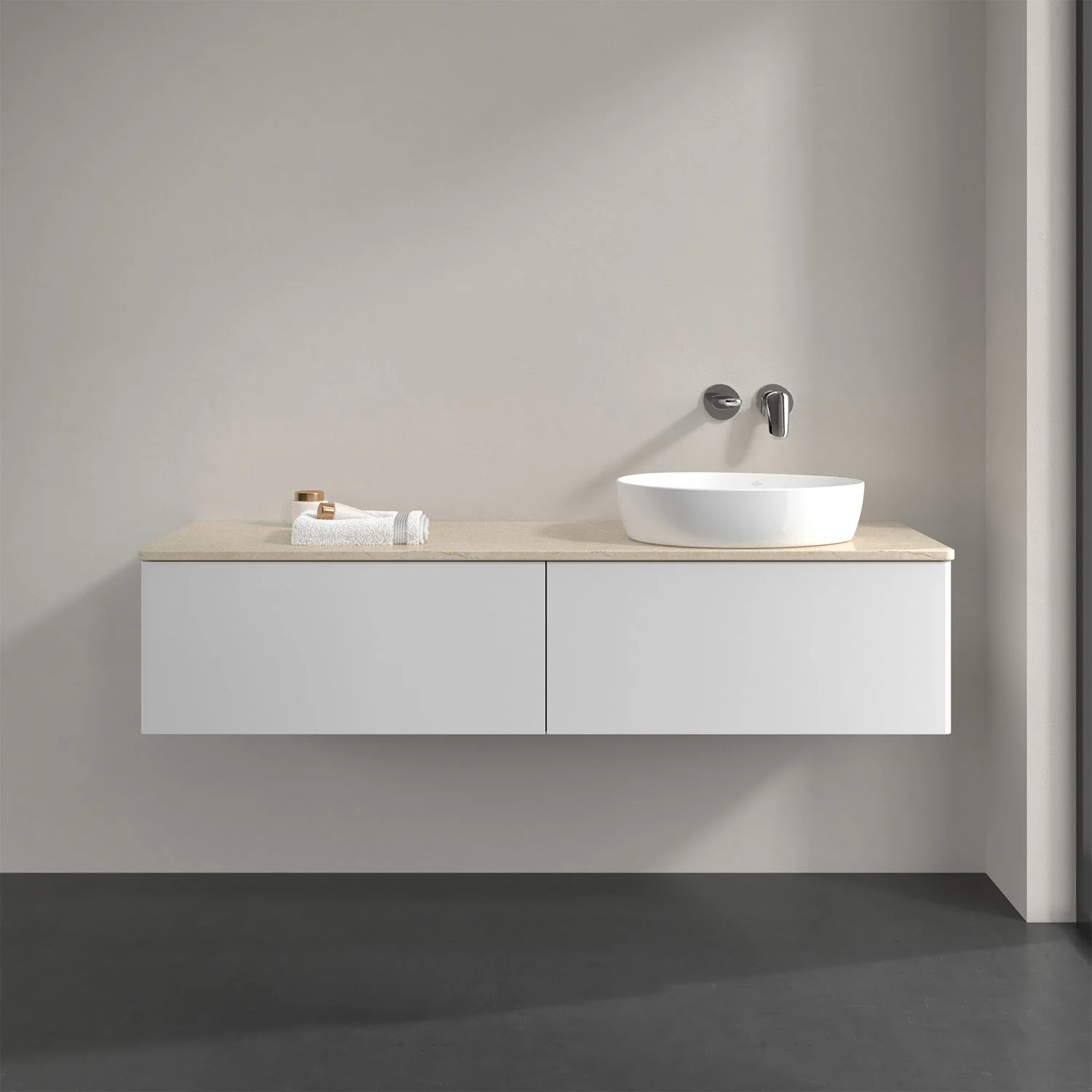 Umywalka z beżową powierzchnią i białą umywalką, Villeroy & Boch