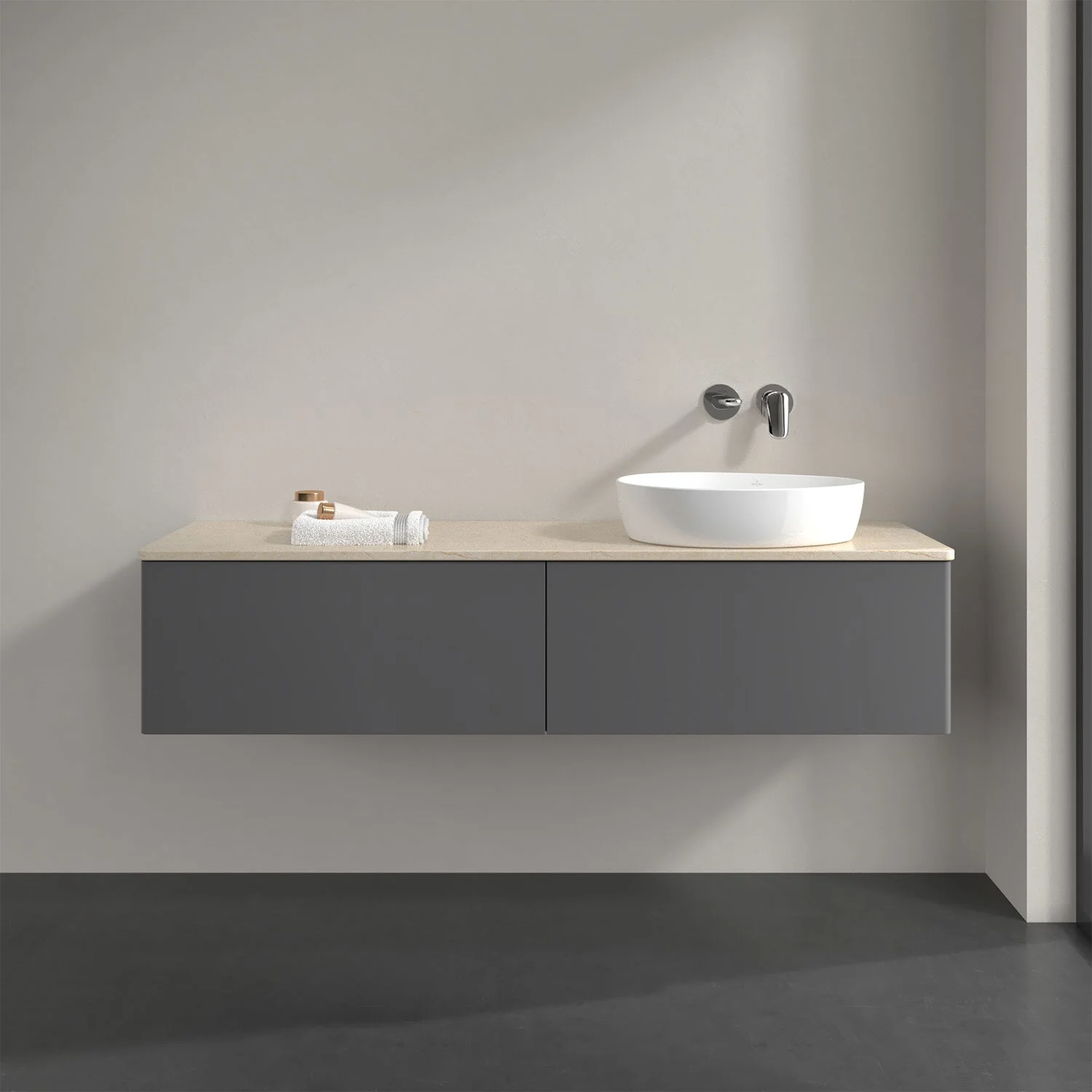 Umywalka z beżową powierzchnią i białą umywalką, Villeroy & Boch