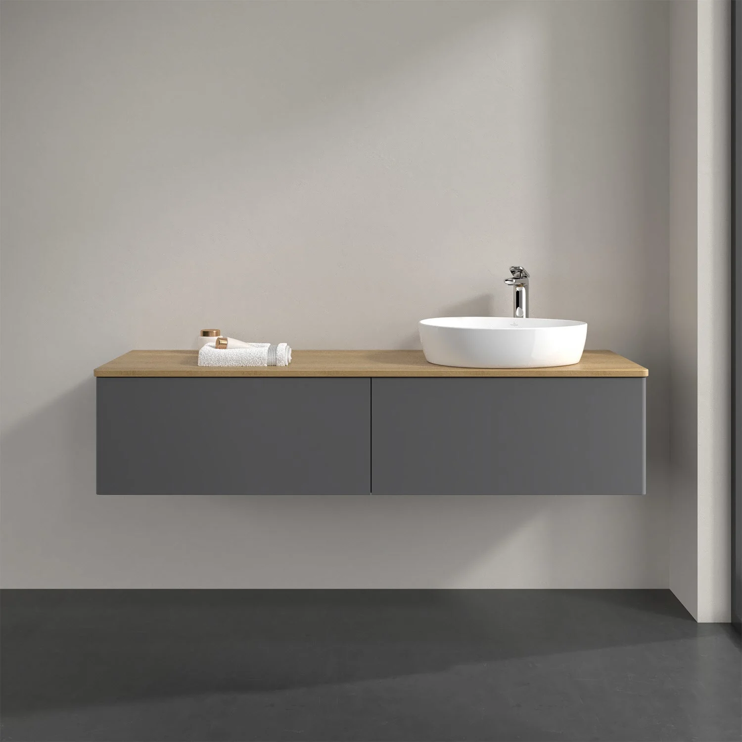 Umywalka z szarą powierzchnią i białą umywalką, Villeroy & Boch