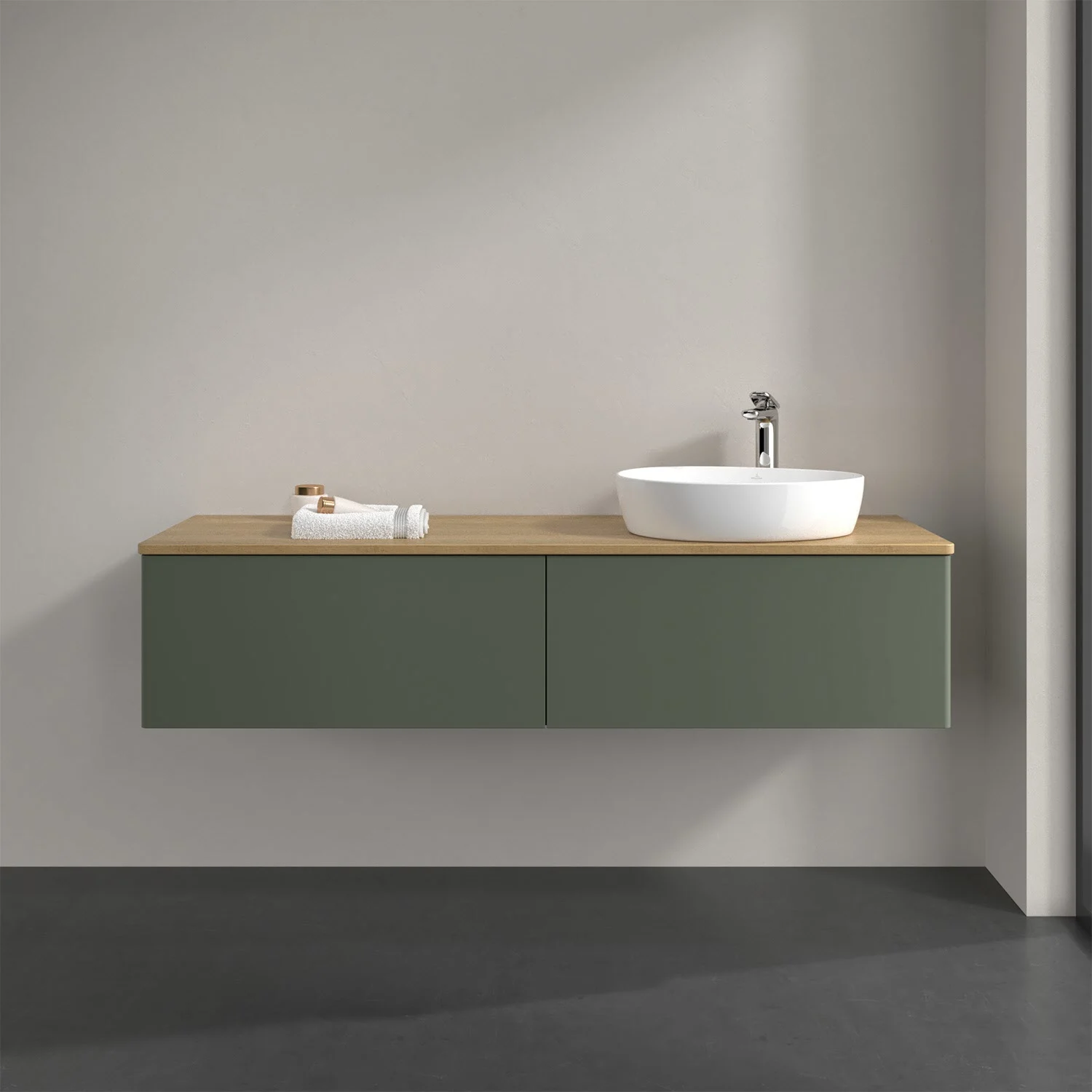 Umywalka z zieloną powierzchnią i białą umywalką, Villeroy & Boch