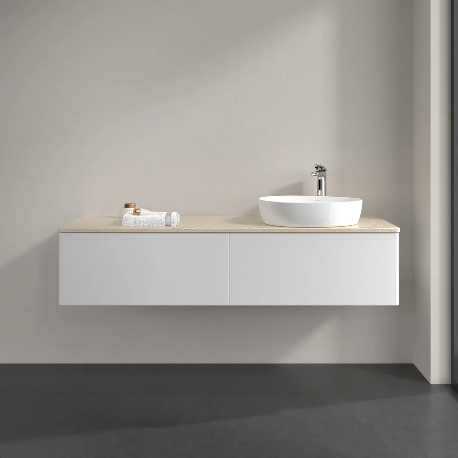 Biała szafka umywalkowa z białą umywalką, Villeroy & Boch