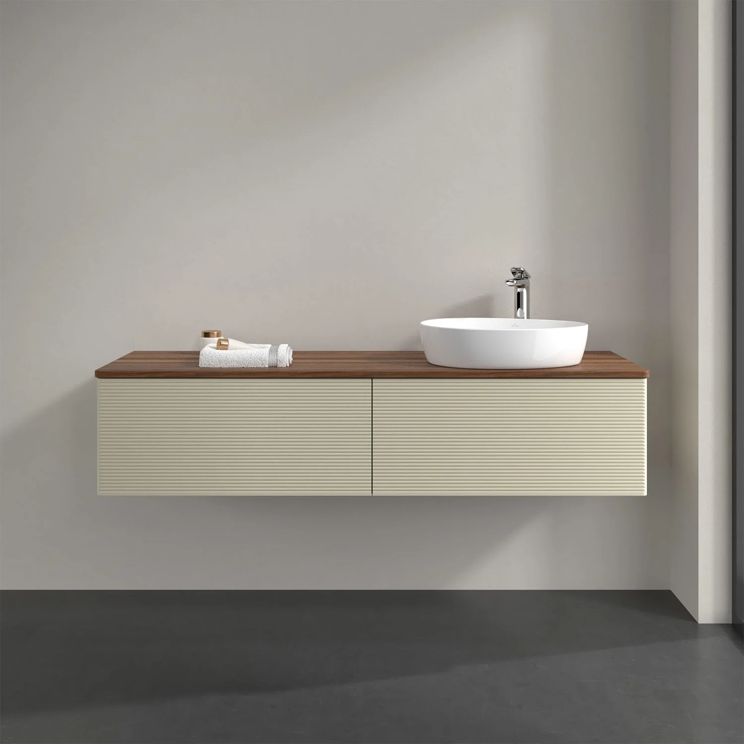 Umywalka z kremową szafką w łazience, Villeroy & Boch