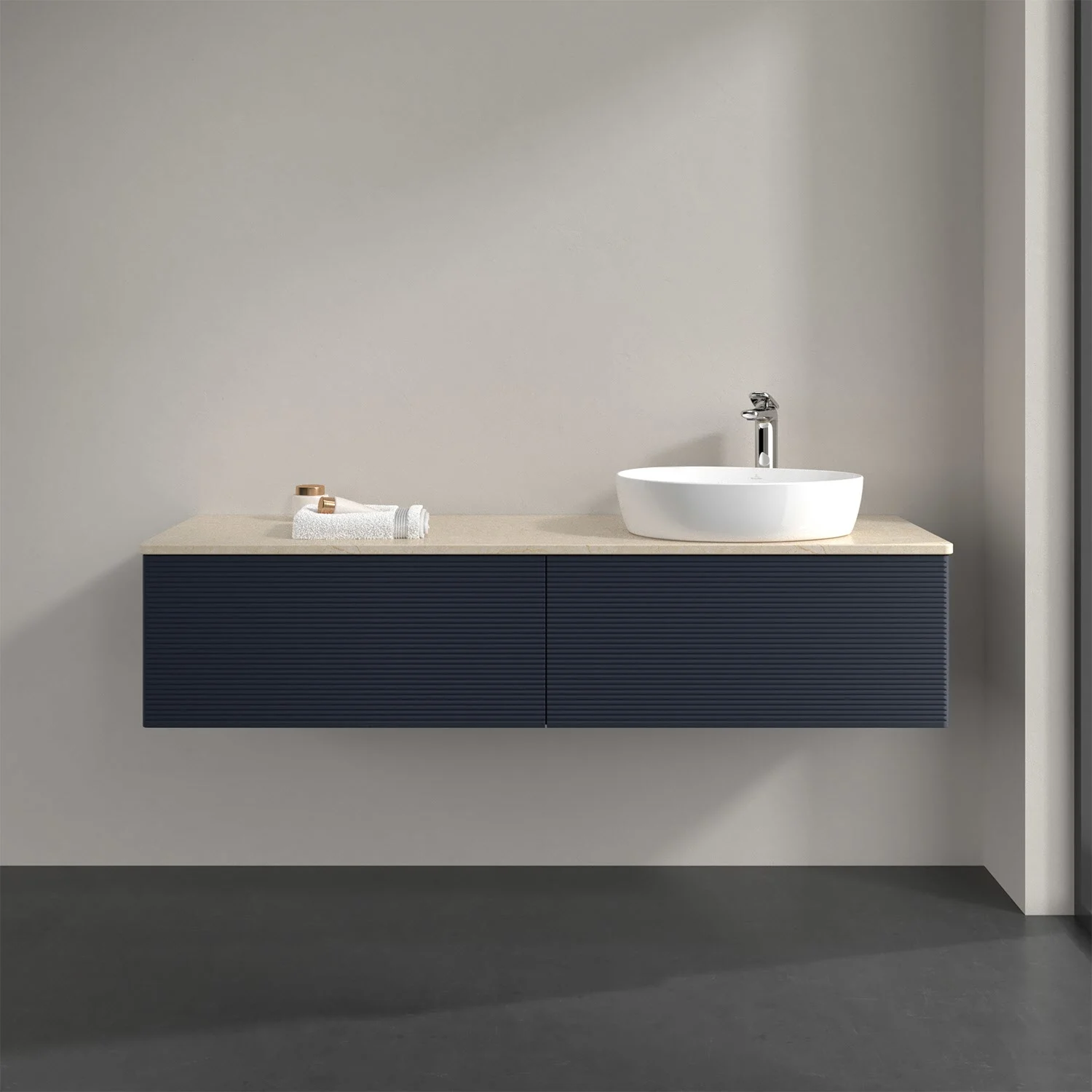 Umywalka z ciemną szafką w łazience, Villeroy & Boch
