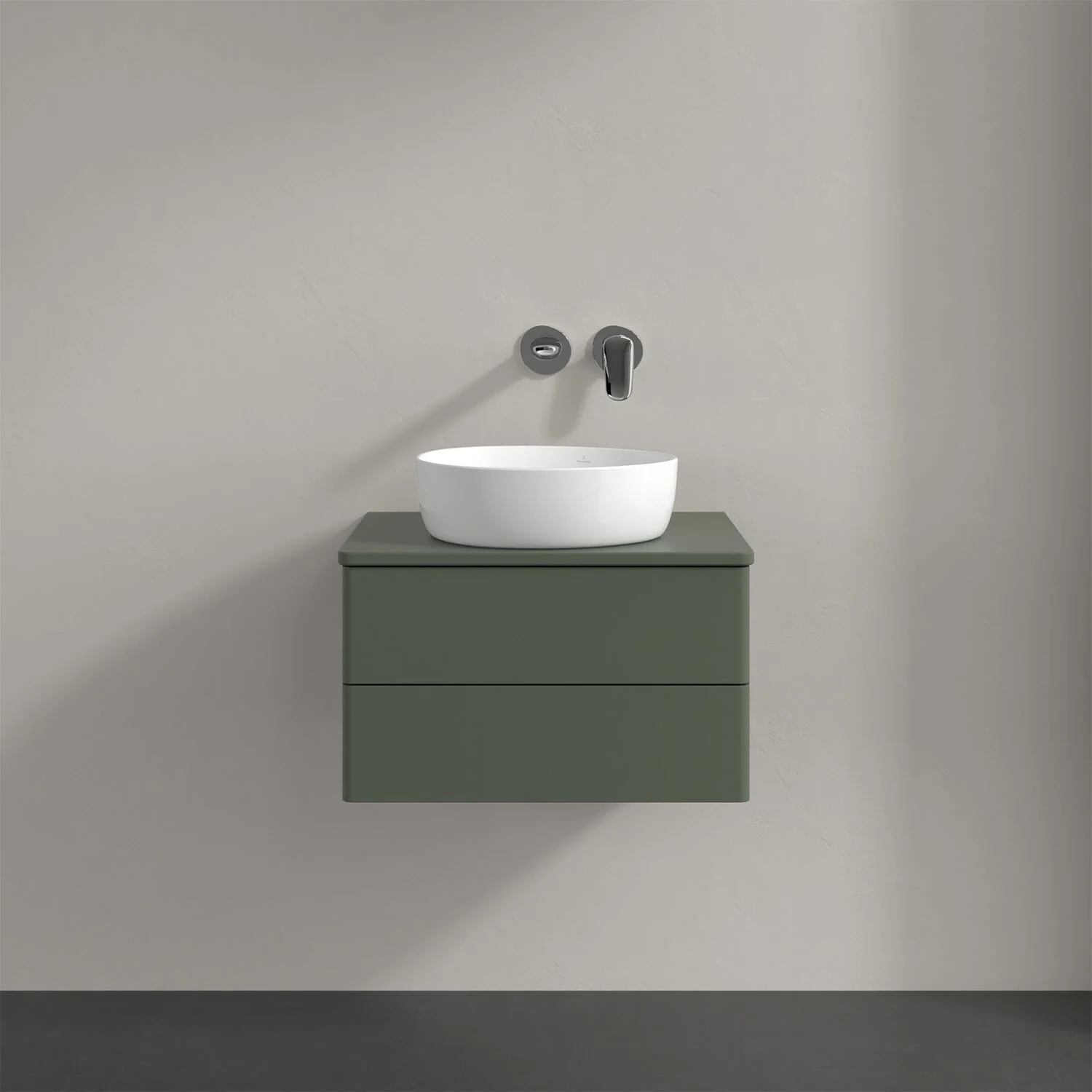 Zielona umywalka z baterią ścienną, Villeroy & Boch