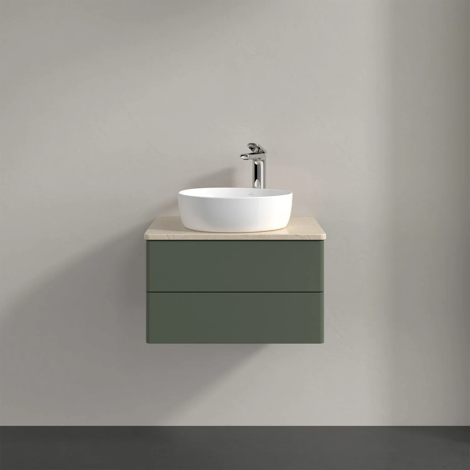 Zielona umywalka z szafką na ścianie, Villeroy & Boch