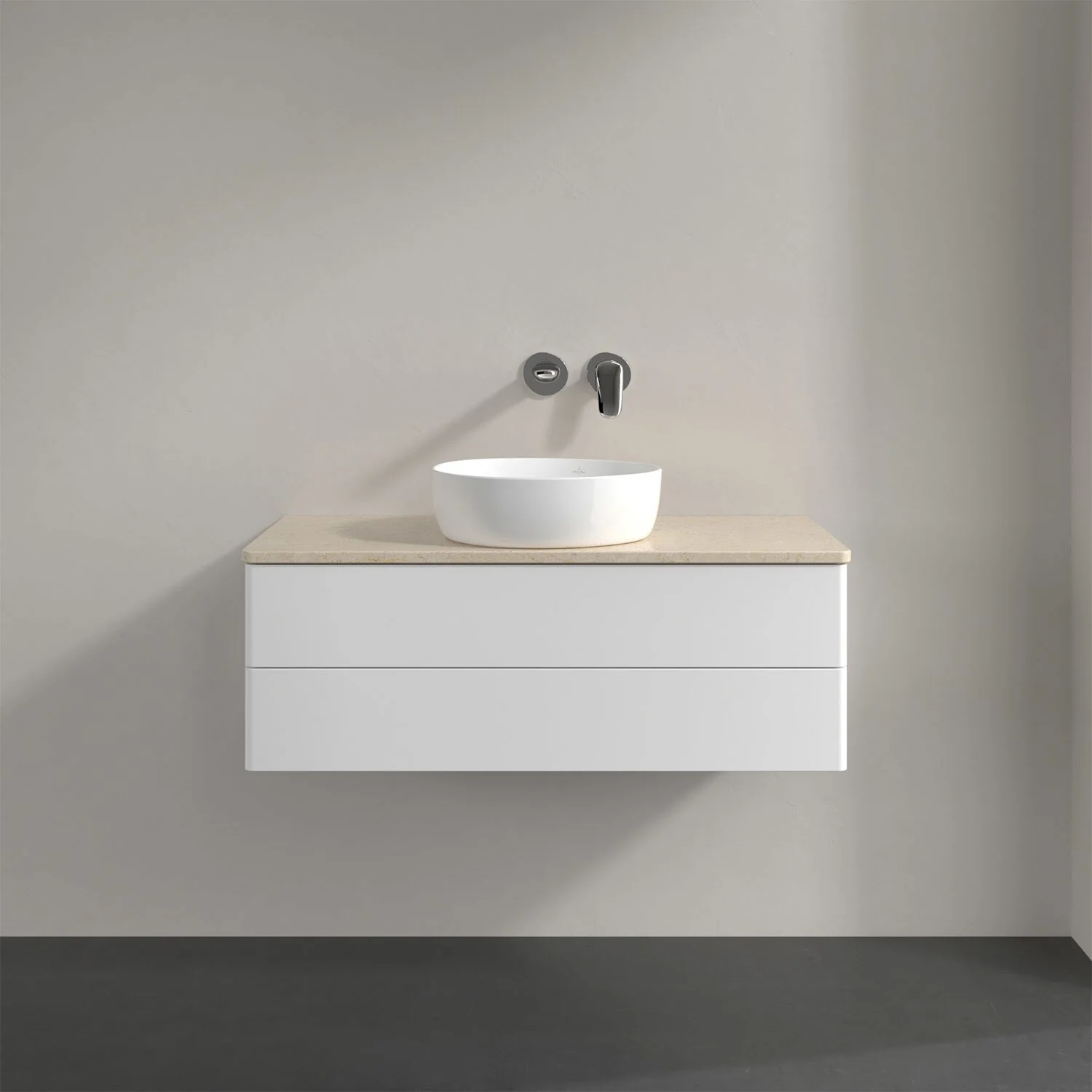 Biała umywalka z beżową umywalką, Villeroy & Boch