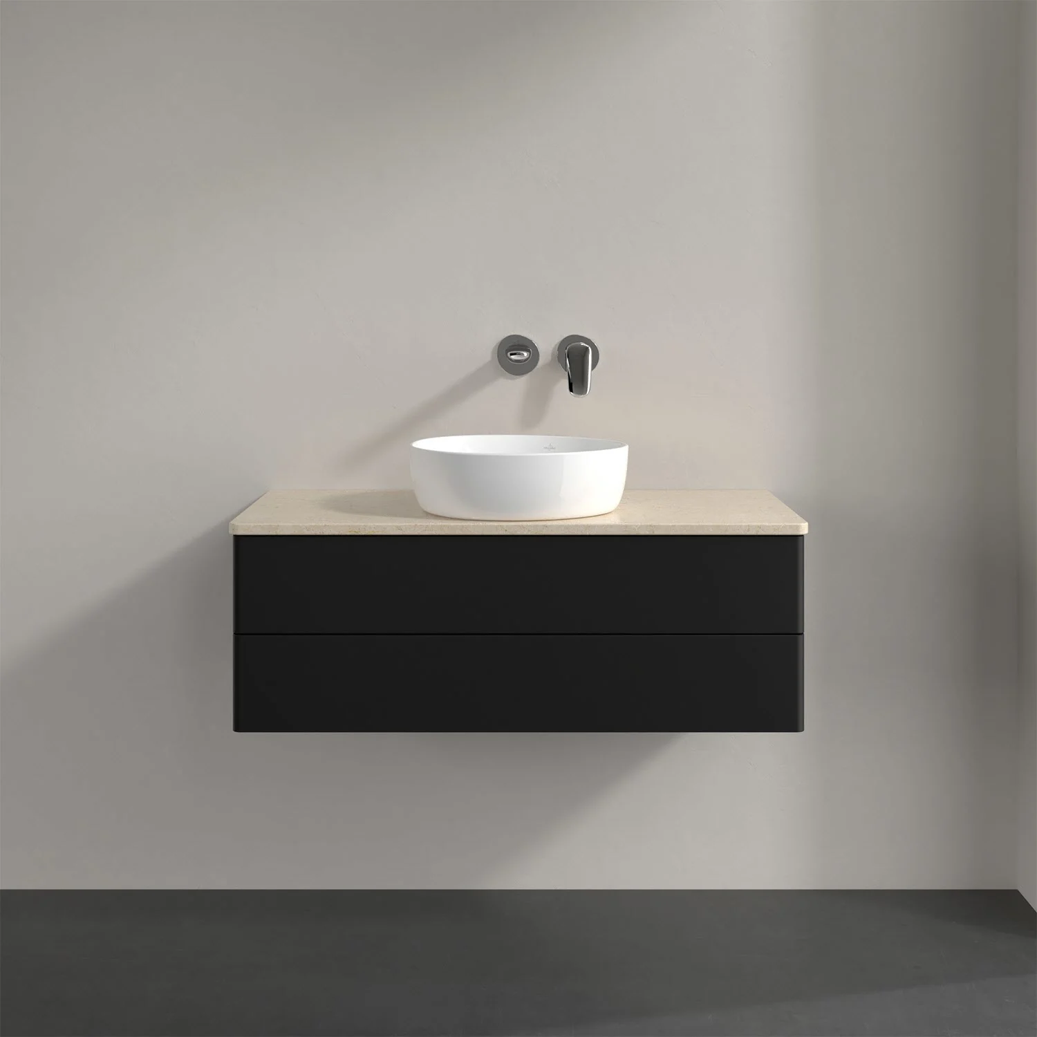 Czarna umywalka z białą umywalką, Villeroy & Boch