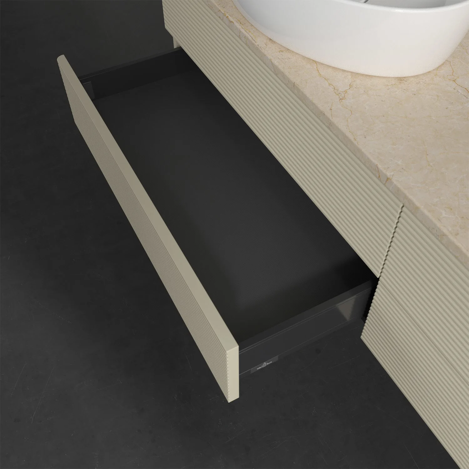 Otwarta szuflada pod umywalką z góry, Villeroy & Boch