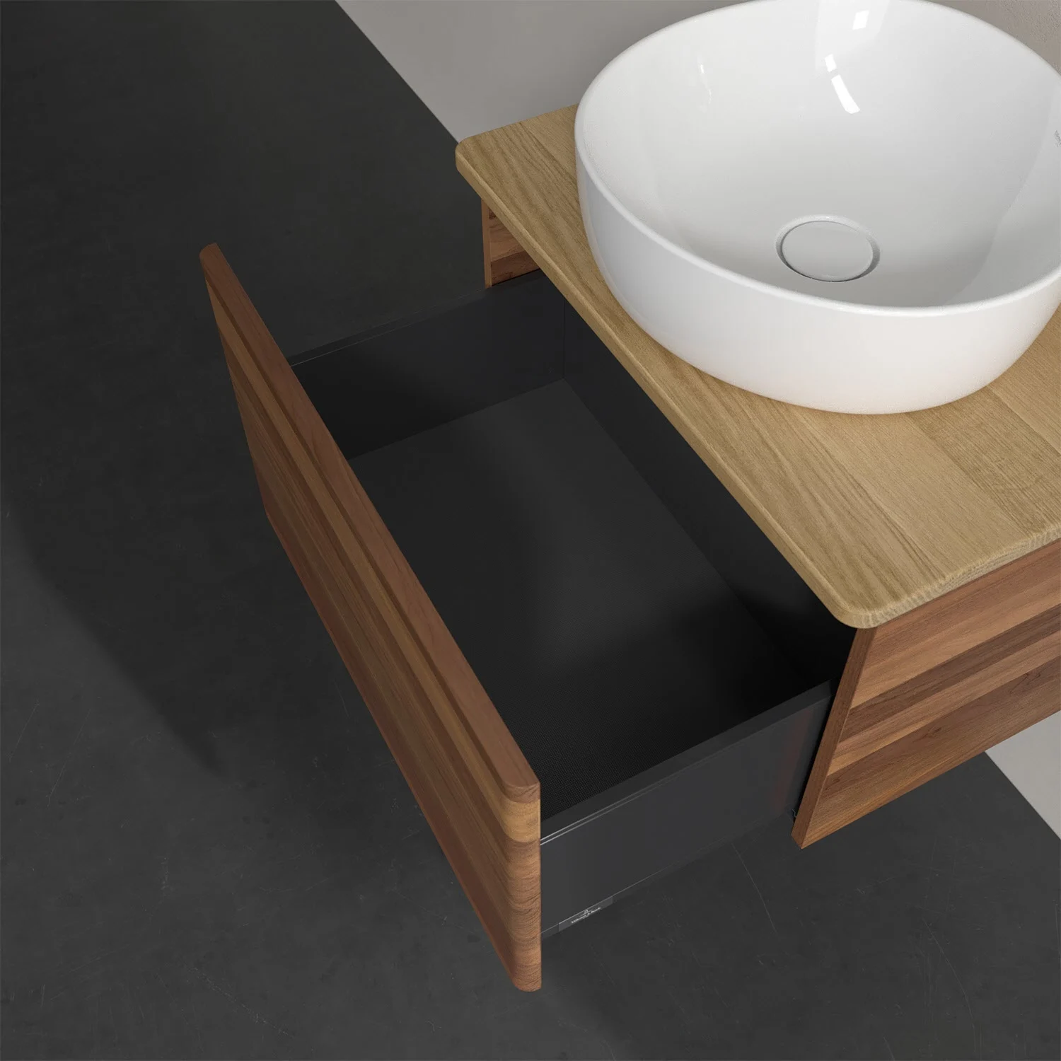 Umywalka z drewnianą szufladą i drewnianym blatem, Villeroy & Boch