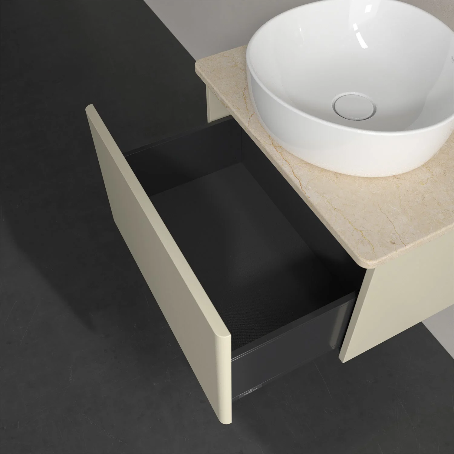Umywalka z beżową szufladą i zlewem z góry, Villeroy & Boch