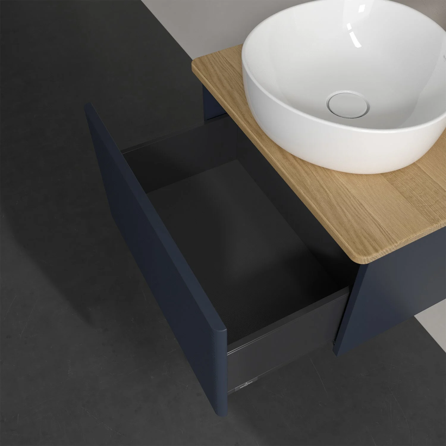 Umywalka z otwartą szafką z szufladami w ciemnym niebieskim, Villeroy & Boch