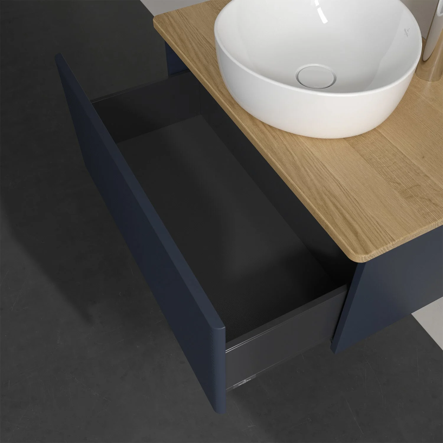 Umywalka z otwartą szufladą zbliżenie, Villeroy & Boch