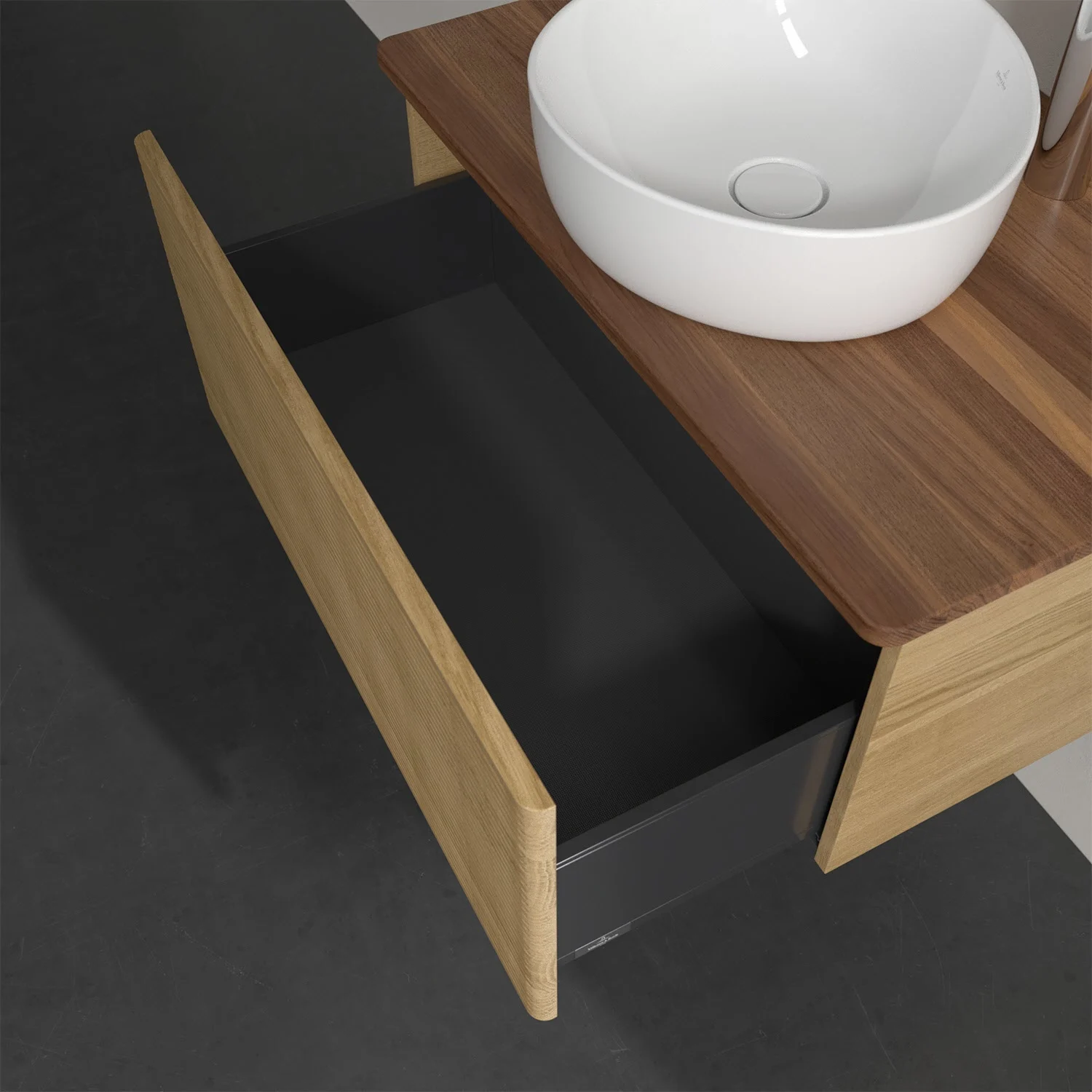 Umywalka z drewnianą szufladą i drewnianym blatem, Villeroy & Boch
