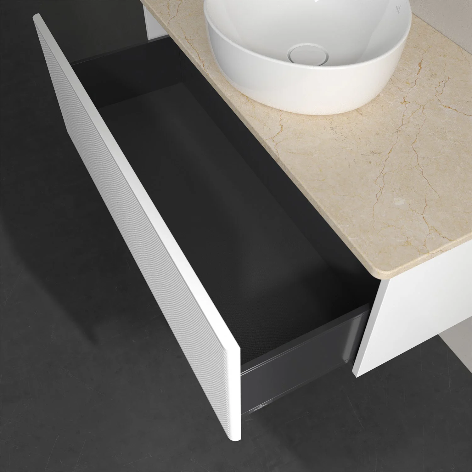 Otwarta szuflada pod umywalką z góry, Villeroy & Boch