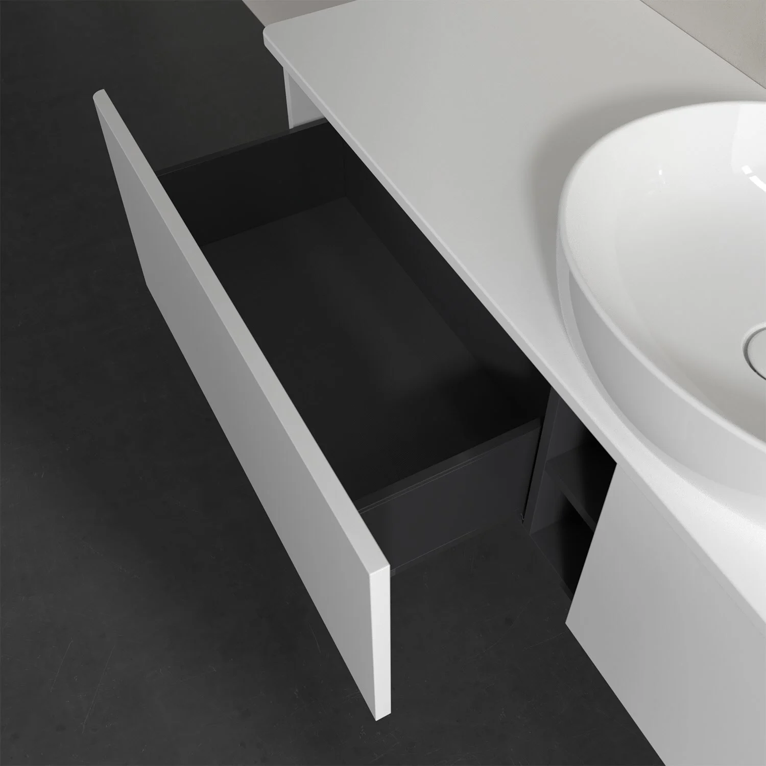 Villeroy & Boch Antao Waschbeckenunterschrank, 160 x 36 cm, 2 Auszüge, Front ohne Struktur, ohne Hahnloch, für Waschtisch mittig Bild 6