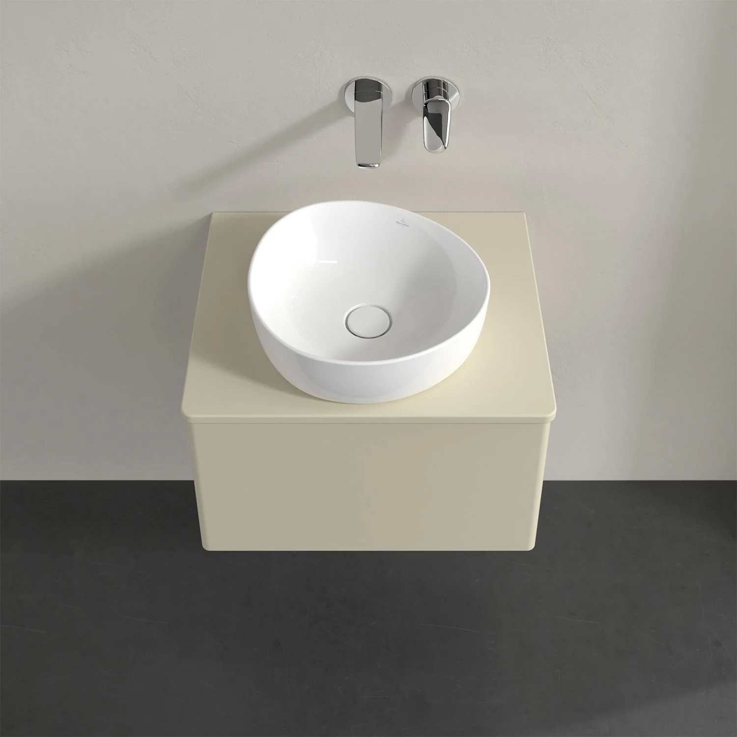 Umywalka na kremowej szafce z góry, Villeroy & Boch