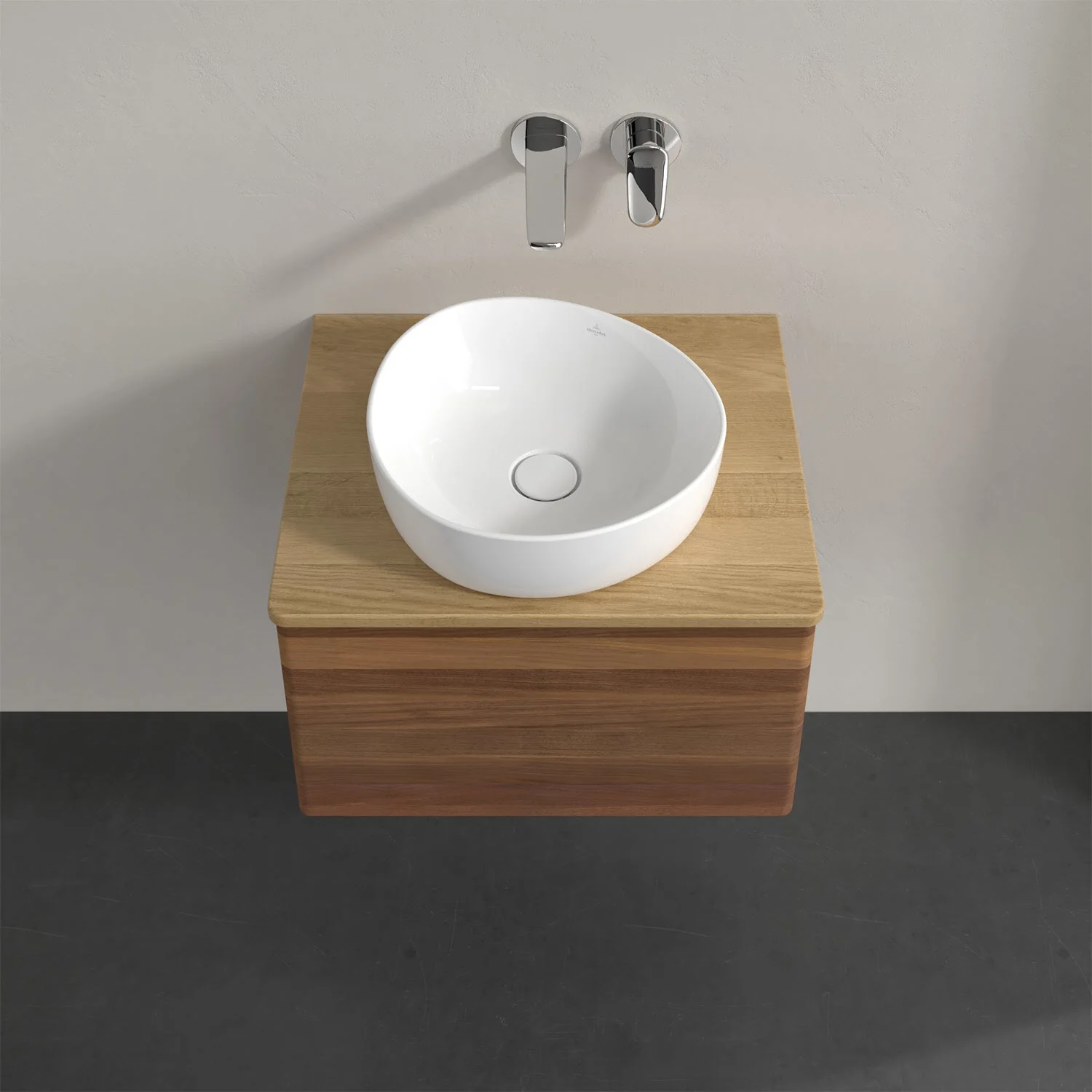 Umywalka na drewnianej szafce z góry, Villeroy & Boch