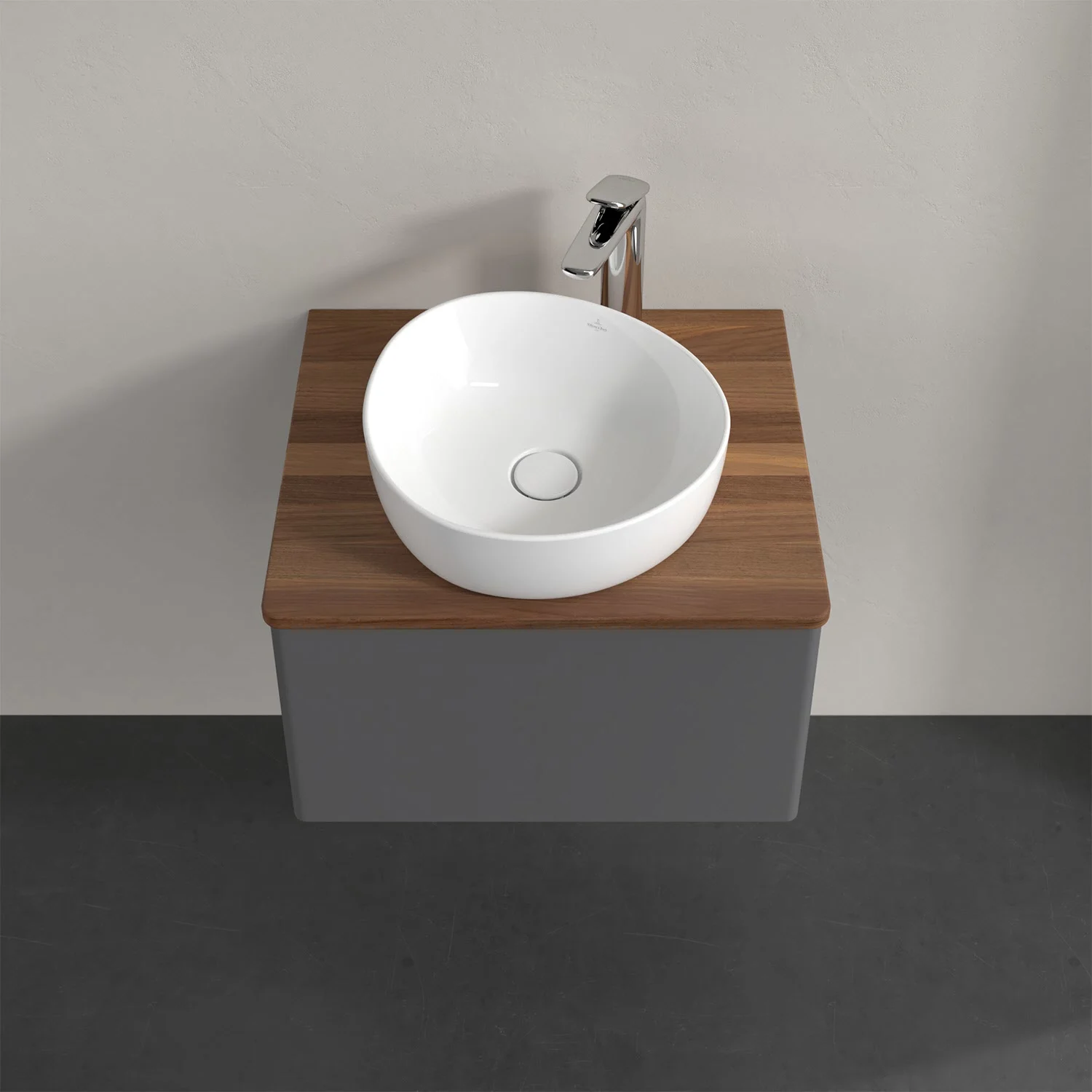Umywalka na drewnianym blacie z góry, Villeroy & Boch
