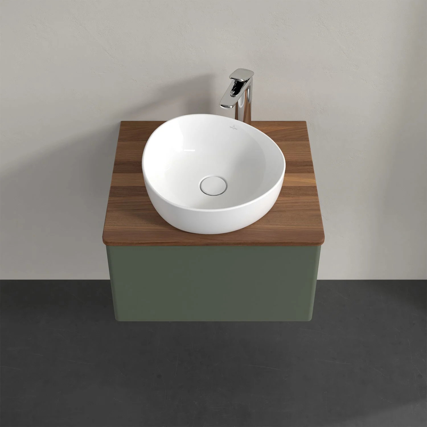 Zielona umywalka z białą umywalką z góry, Villeroy & Boch