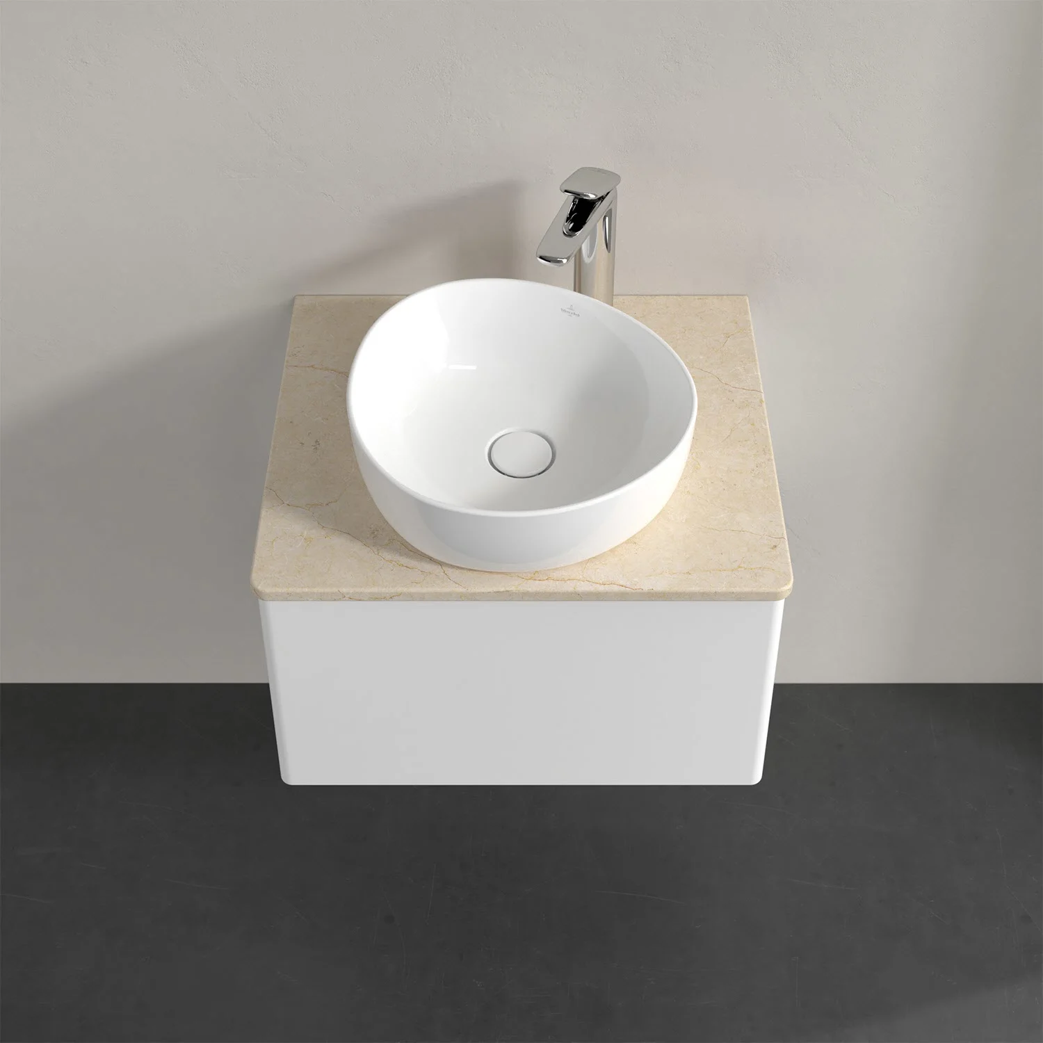 Biała umywalka z beżową umywalką nablatową, Villeroy & Boch