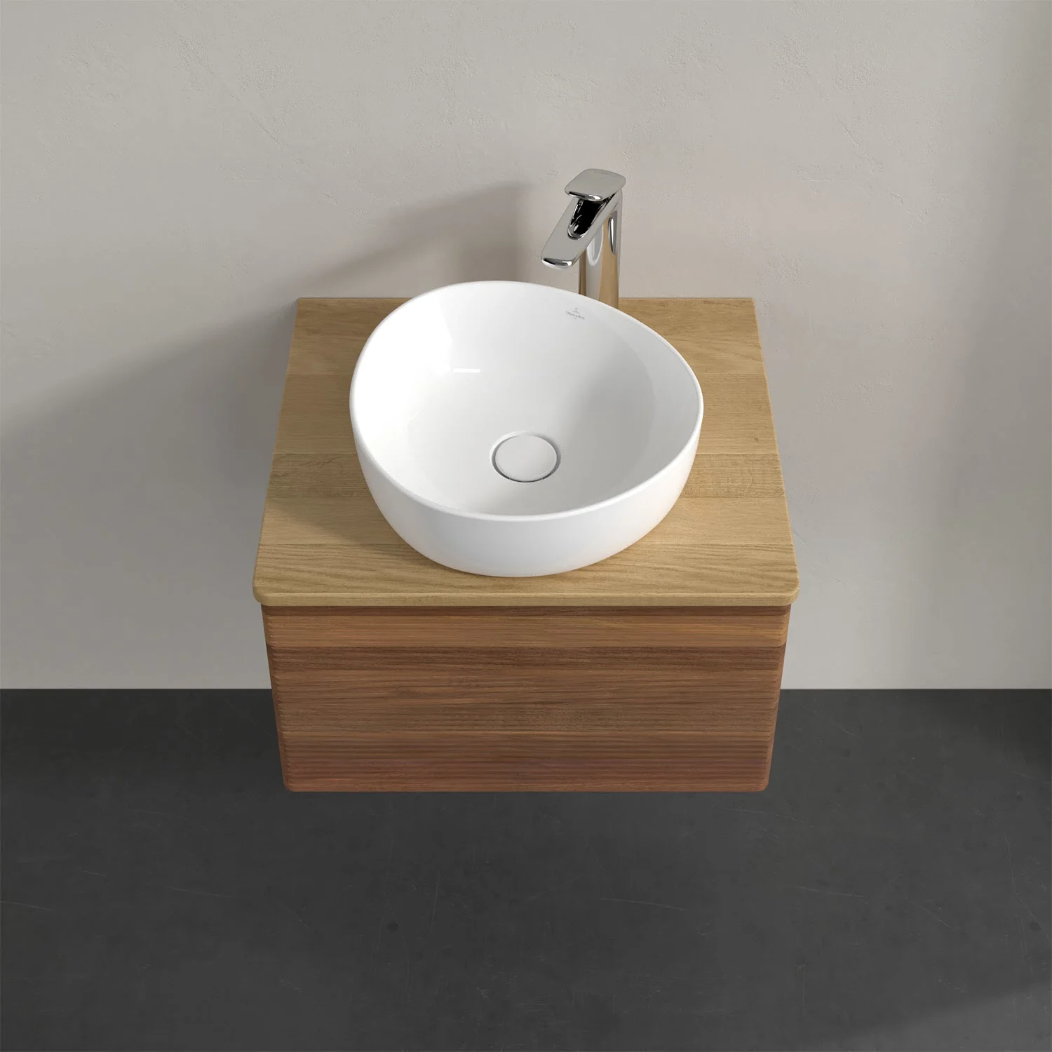 Umywalka na drewnianej szafce z góry, Villeroy & Boch