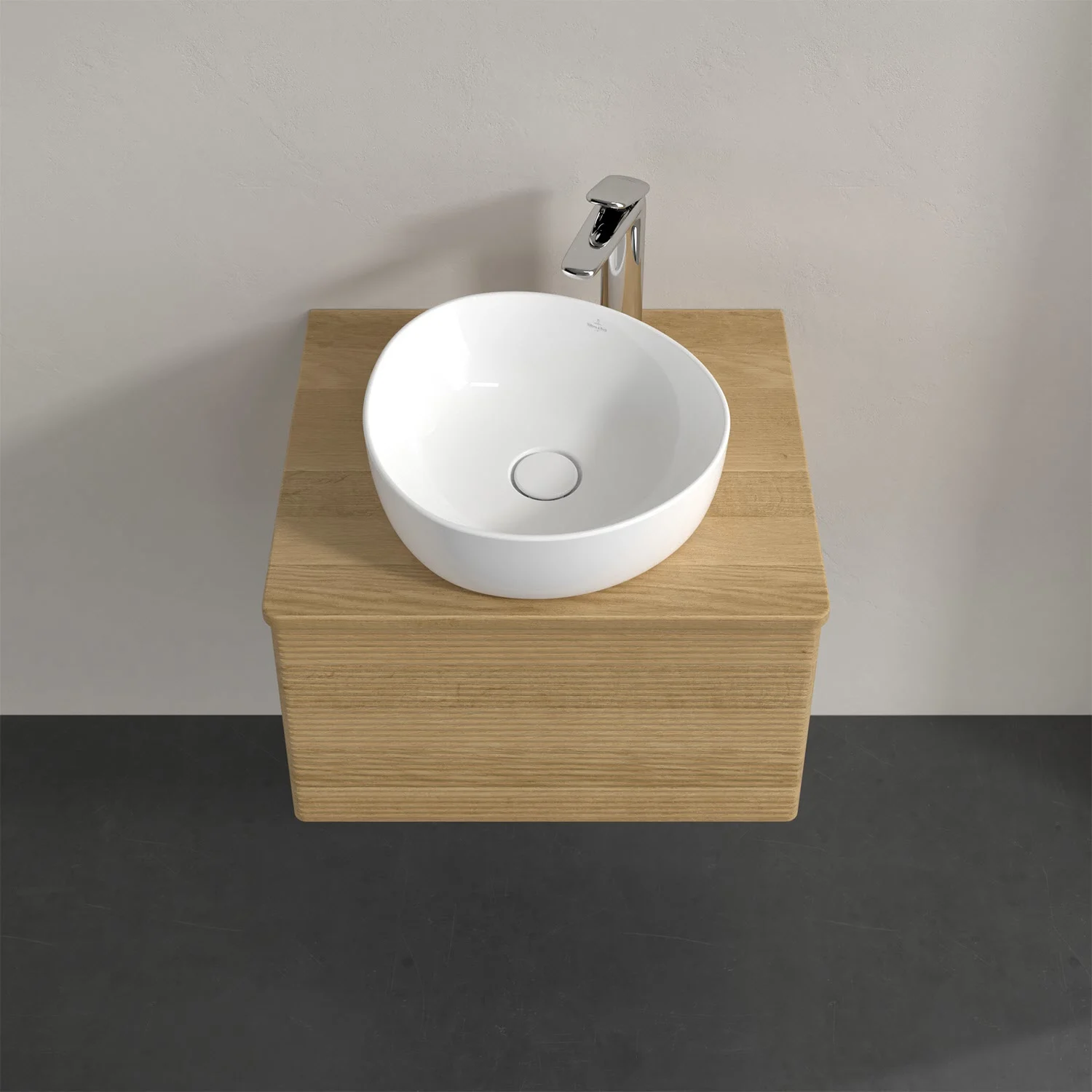 Umywalka na drewnianym blacie, widok z góry, Villeroy & Boch