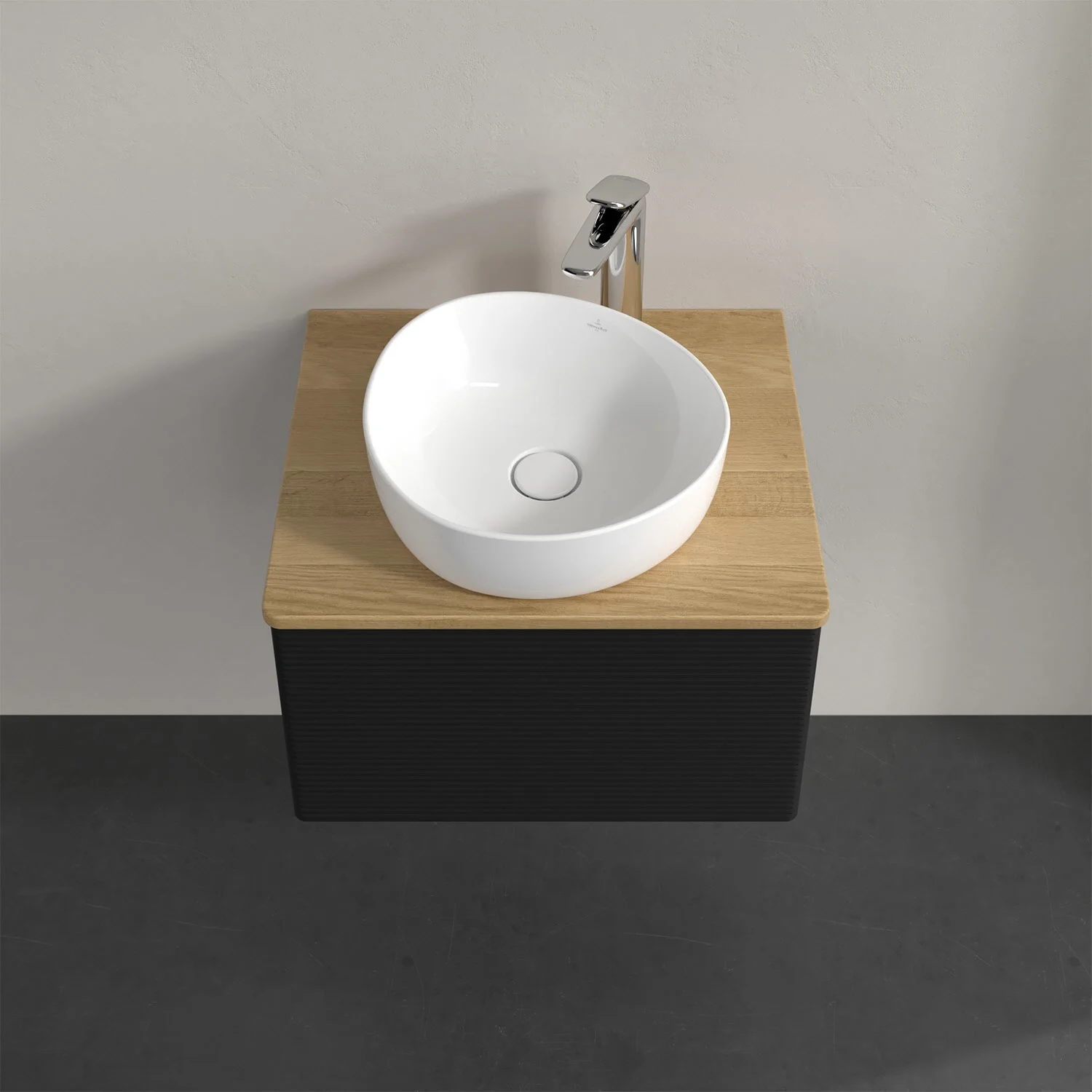 Umywalka na drewnianym blacie, widok z góry, Villeroy & Boch