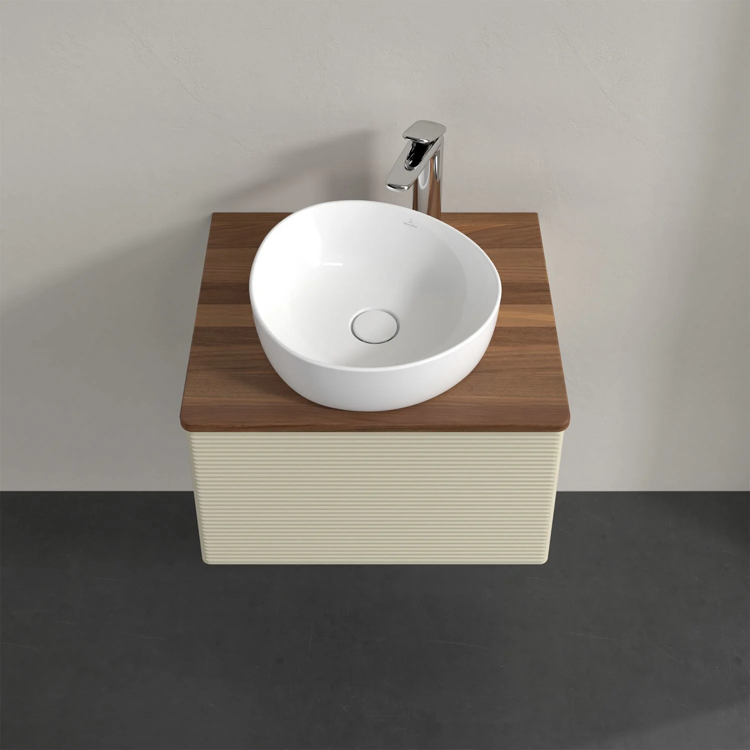 Umywalka na drewnianym blacie z góry, Villeroy & Boch