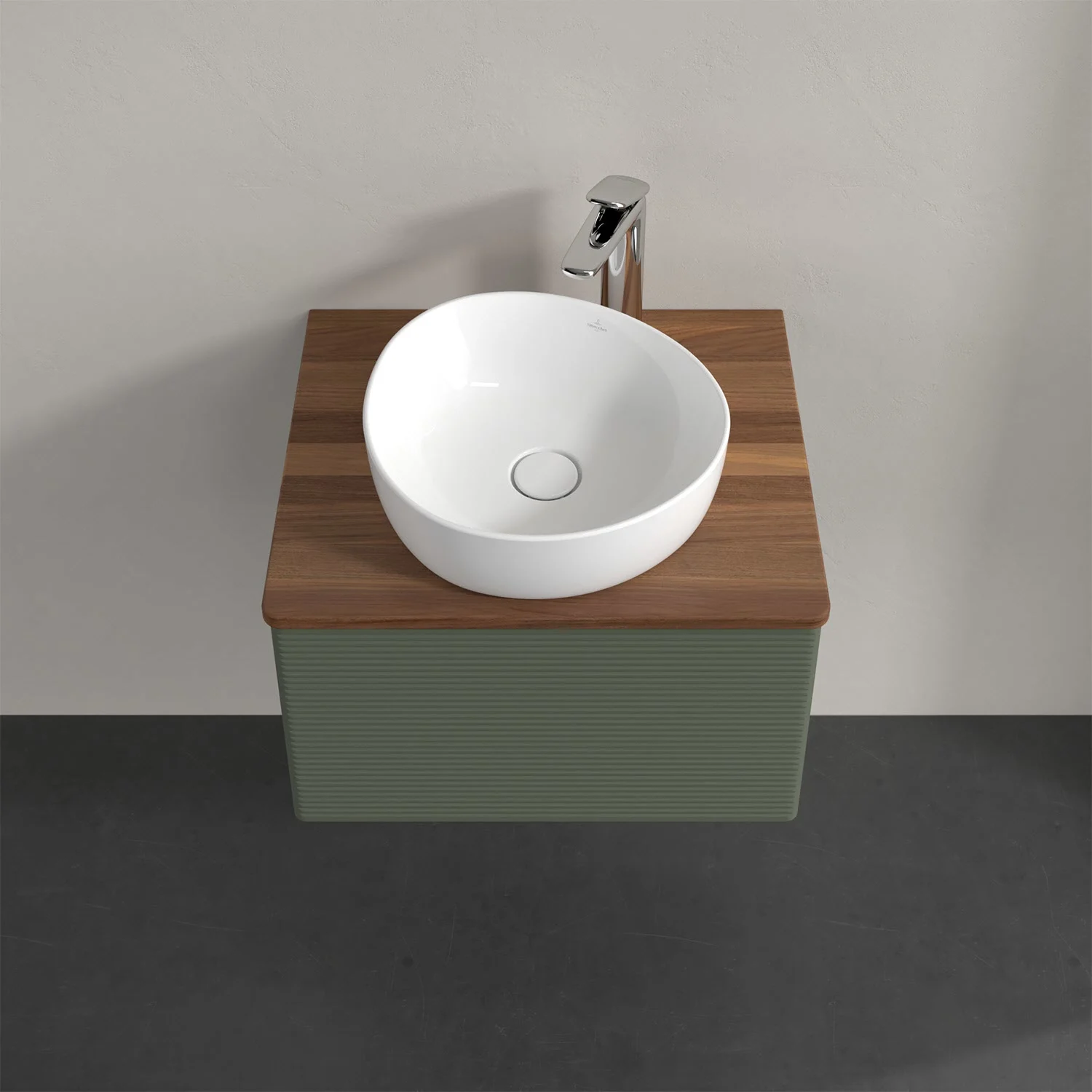Umywalka na zielonej szafce z góry, Villeroy & Boch
