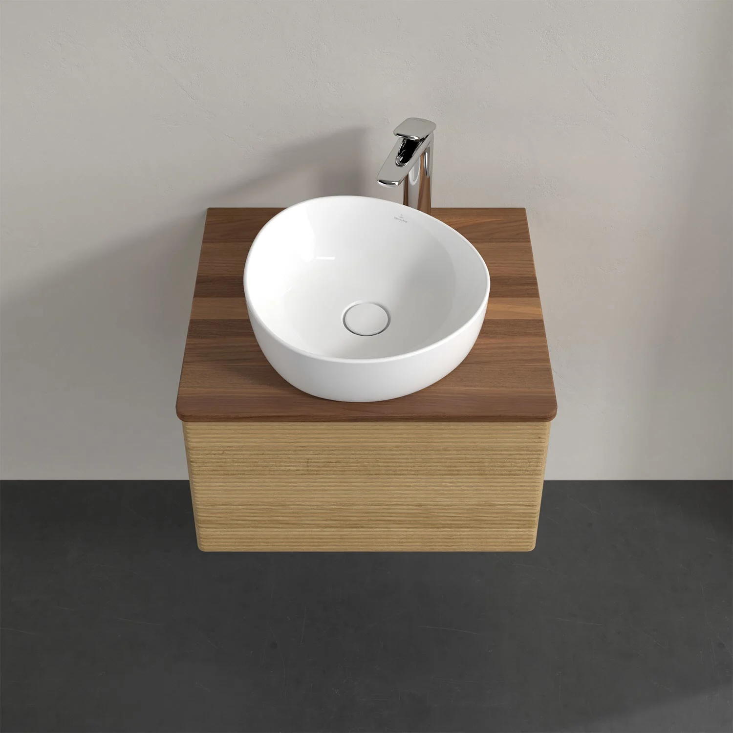 Umywalka na drewnianej szafce z góry, Villeroy & Boch