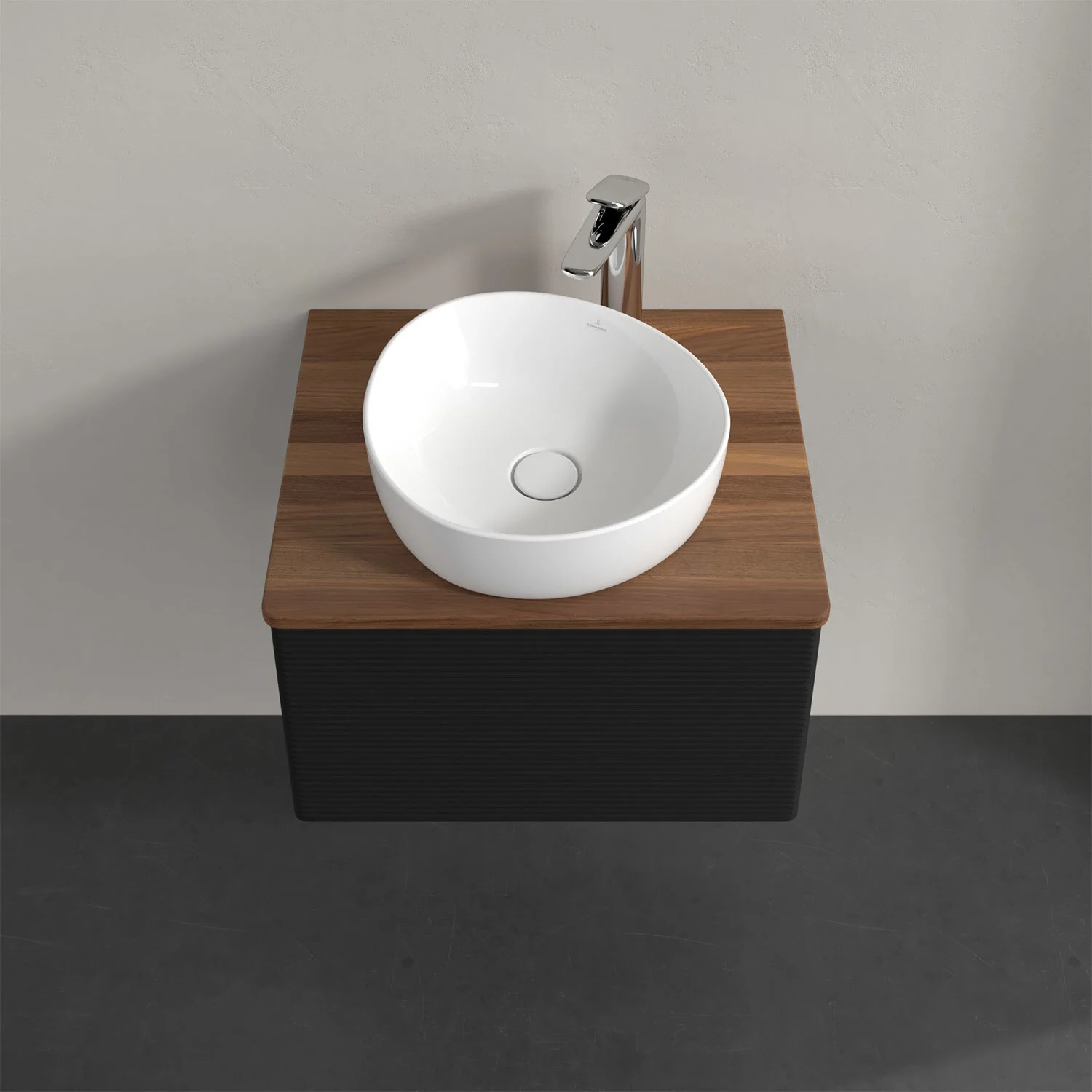 Umywalka na drewnianym blacie, widok z góry, Villeroy & Boch