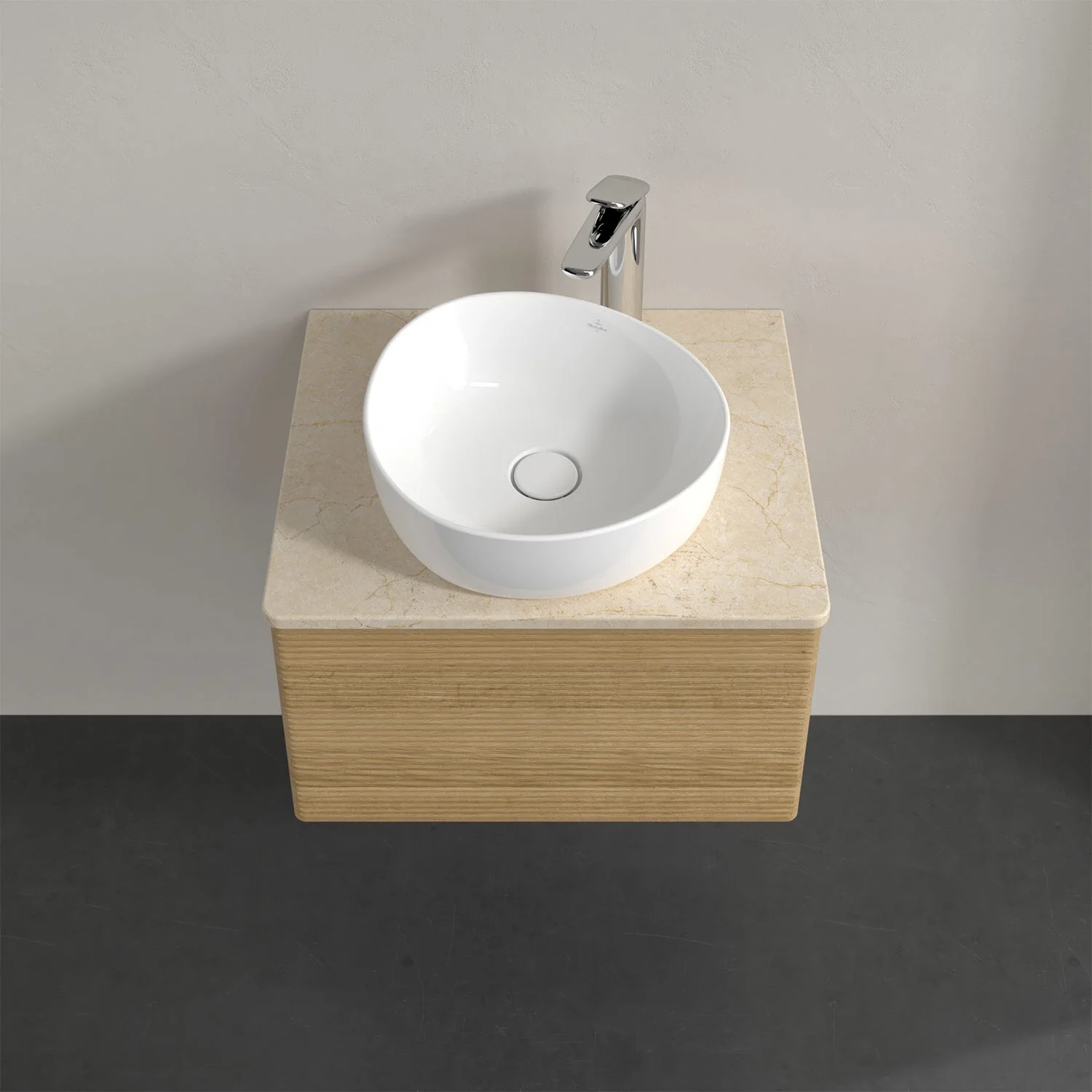Beżowy zlew z okrągłą misą z góry, Villeroy & Boch