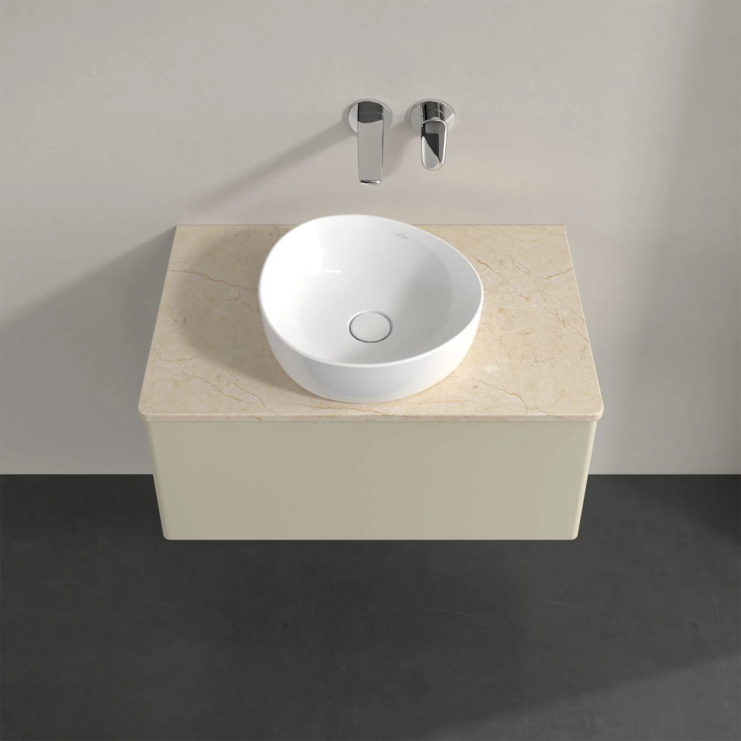 Umywalka z beżowym blatem i armaturą, Villeroy & Boch