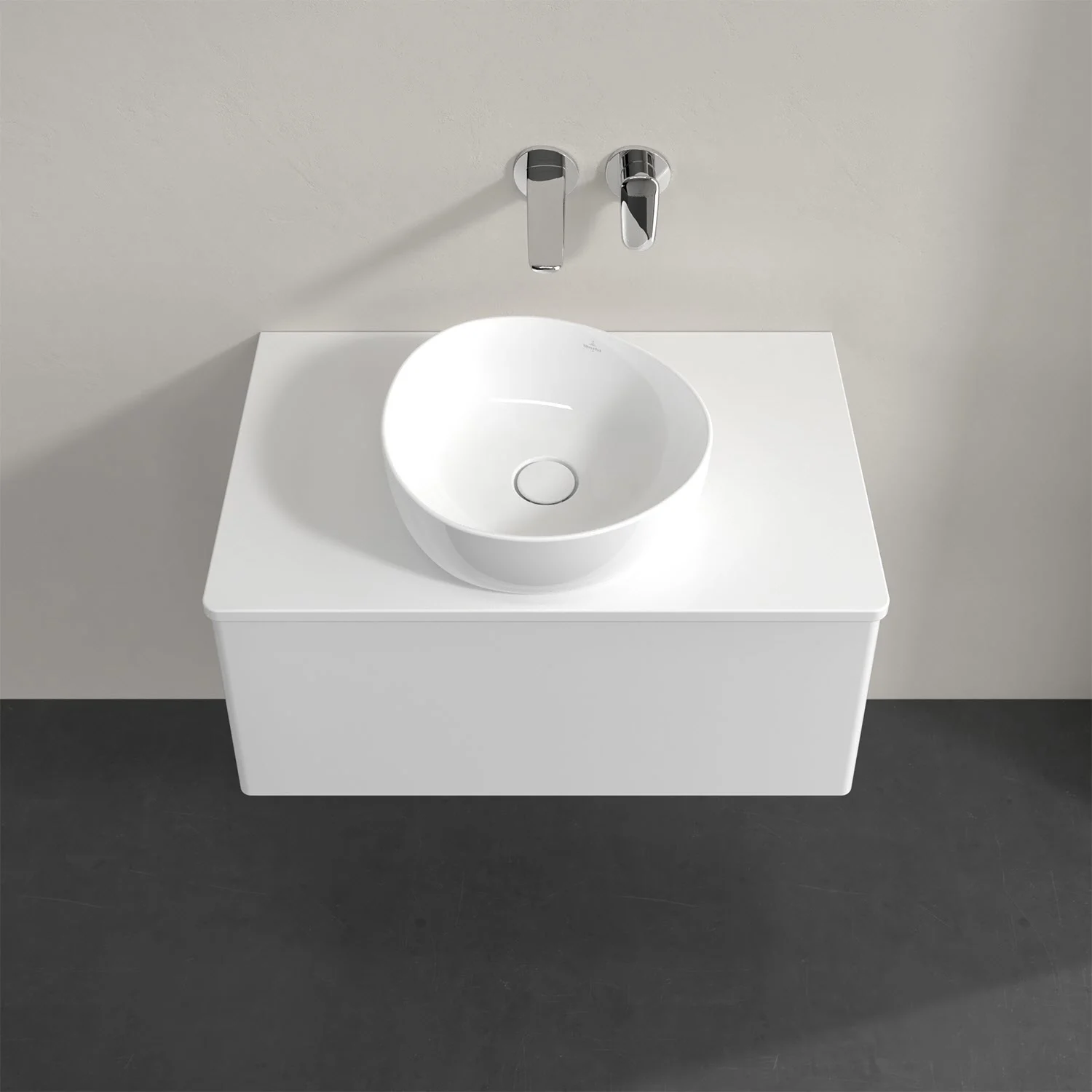 Biała umywalka na białej szafce, Villeroy & Boch
