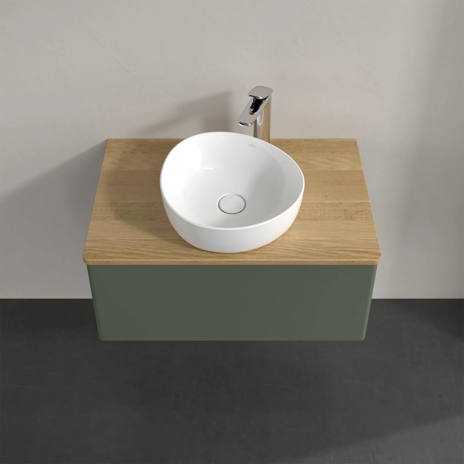 Umywalka z zielonym frontem i białą umywalką, Villeroy & Boch