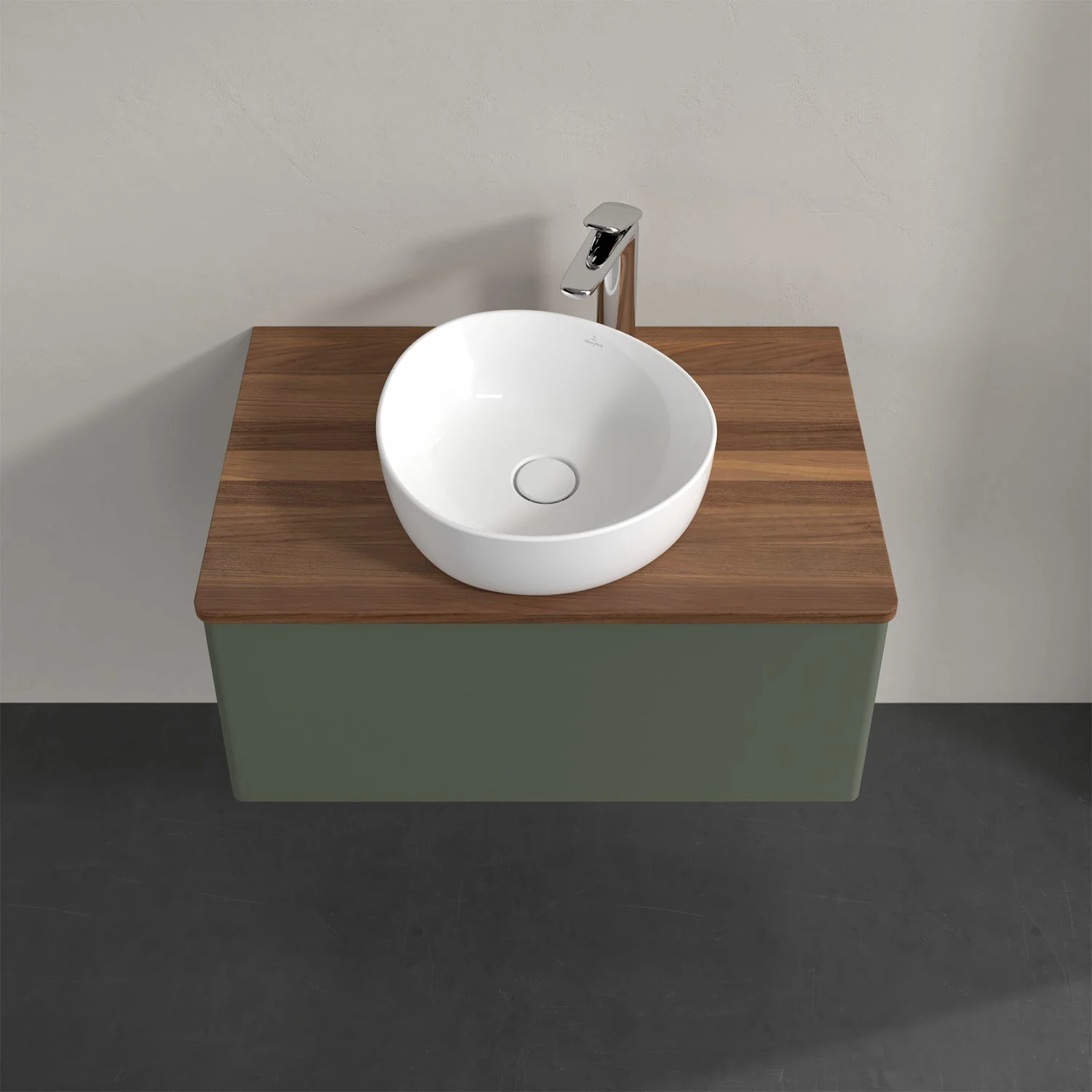 Umywalka na drewnianym blacie z góry, Villeroy & Boch
